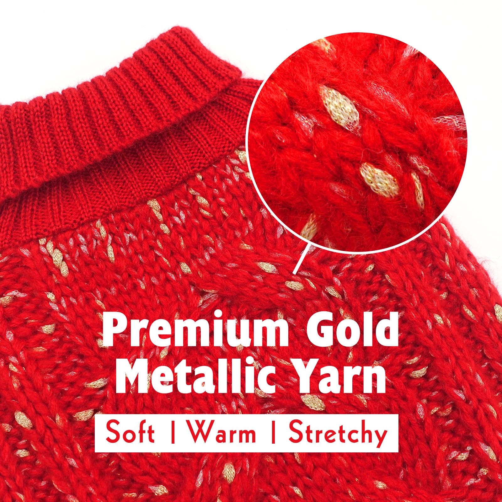 Kyeese Dogs Sweaters Knit Pullover Doggie Sweaters Warm Pet Sweater Small For Fall Winter With Golden Yarn Decors Red (Large)