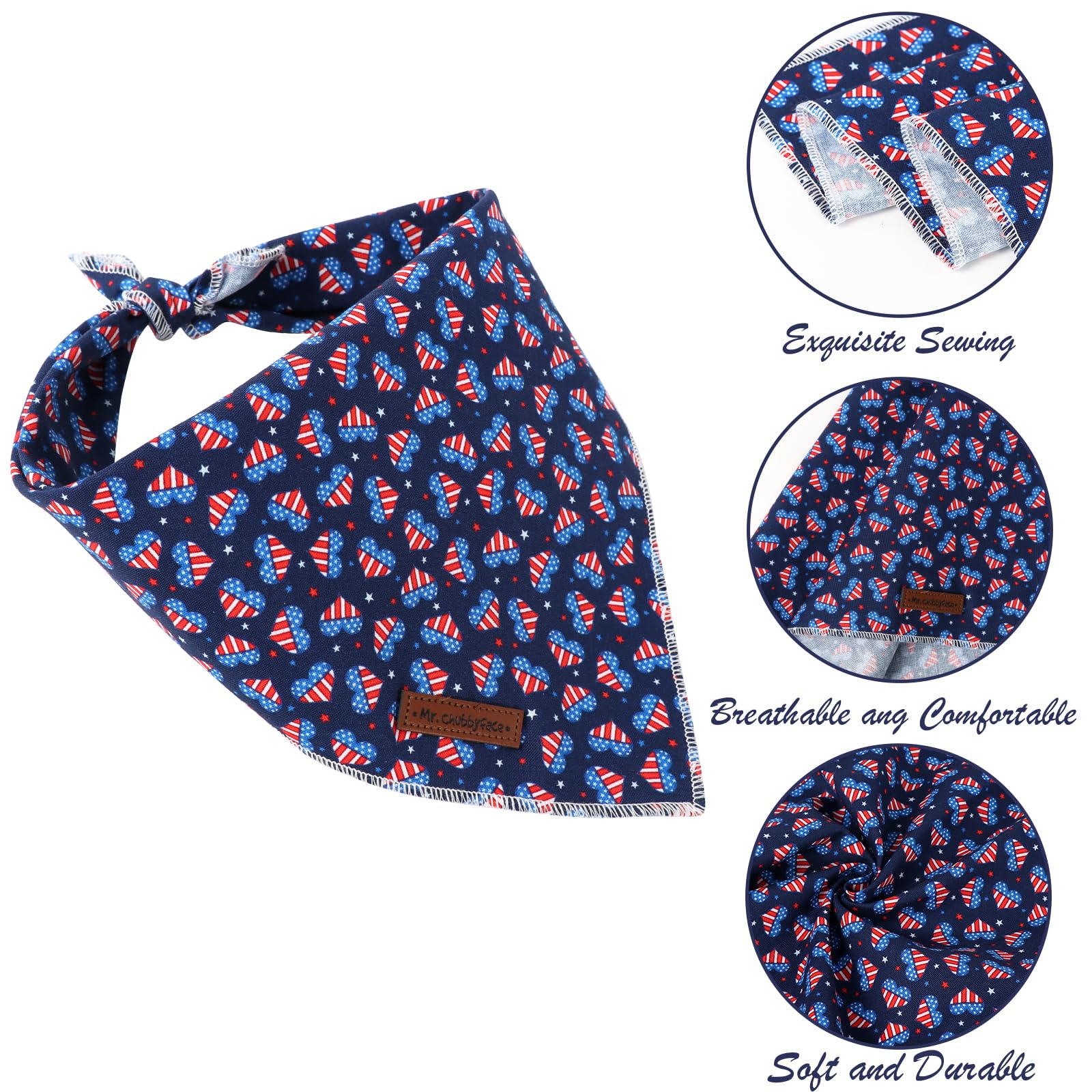 Mr. Chubbyface Heart Flag Striped Dog Bandanas Reversible Triangle Bibs Scarf Accessories For Dogs Cats Pets S
