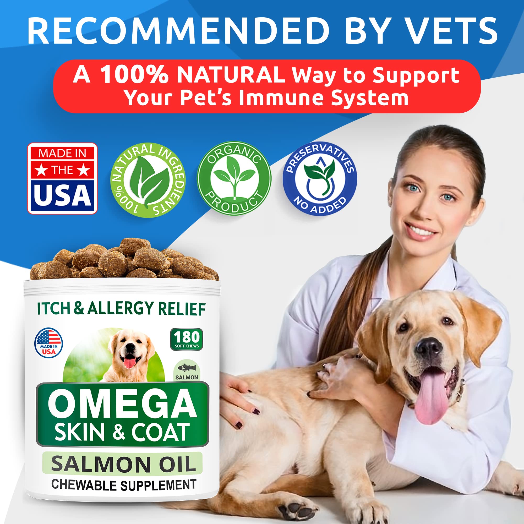 BARK&SPARK Omega 3 for Dogs - 360 Fish Oil Treats for Dog Shedding, Skin Allergy, Itch Relief, Hot Spots Treatment - Joint Healt