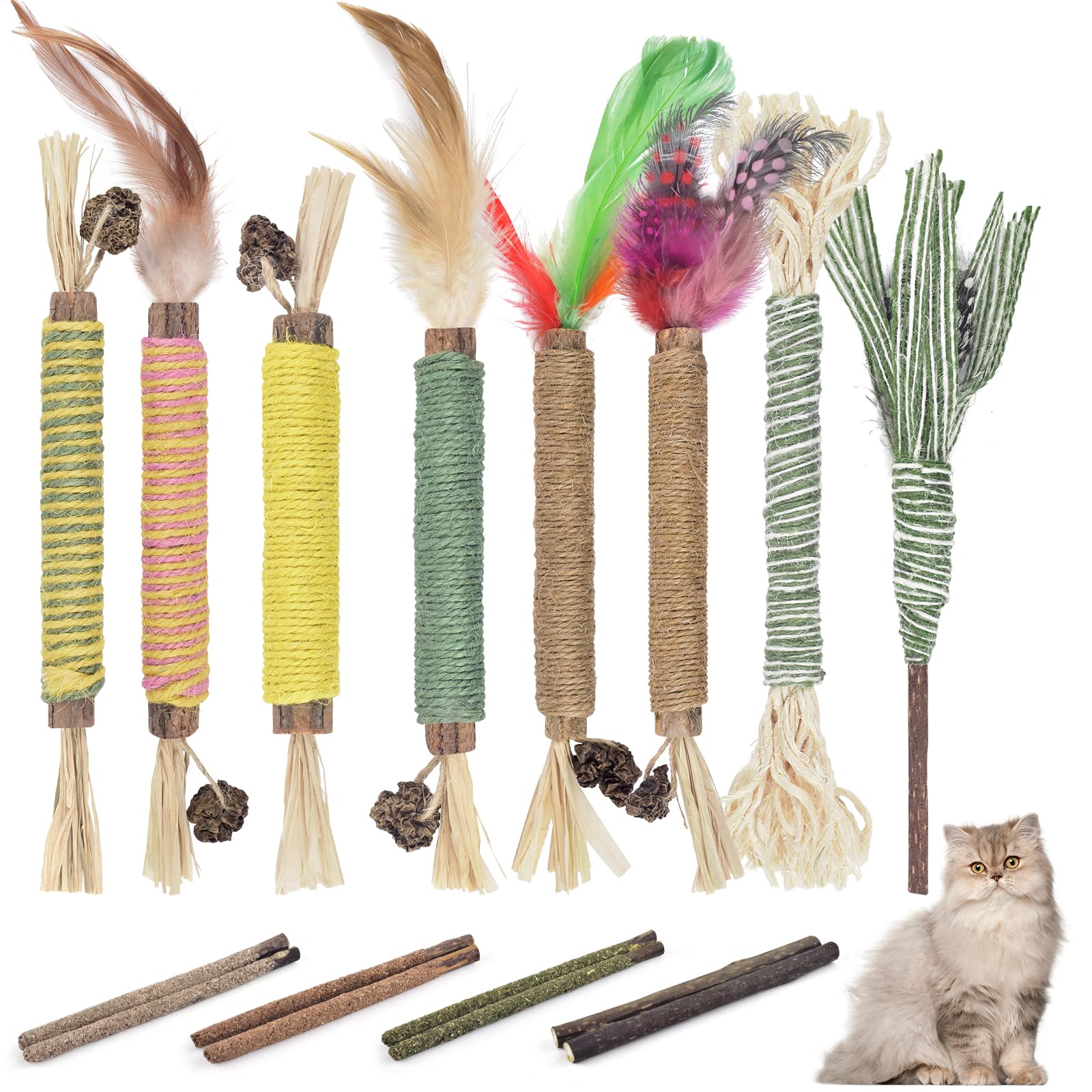Bissap 16 Pcs Silvervine Chew Sticks For Cats, Catnip Chew Sticks Cat Toys For Indoor Cat Kitten Teeth Grinding Interactive Feat