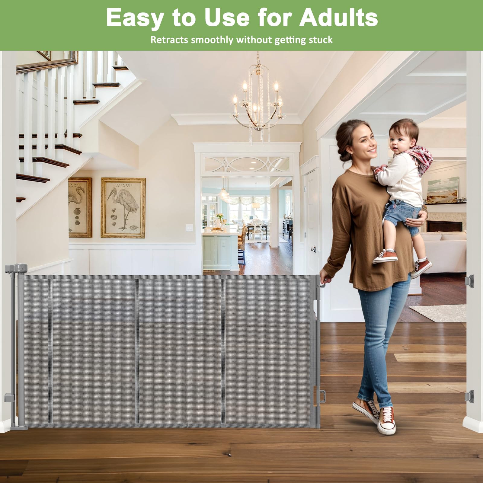 Reinforced 100 Inch Extra Long Baby Gates for Large Openings Retractable Baby Gate Retractable Dog Gate for Doorways Extra Wide