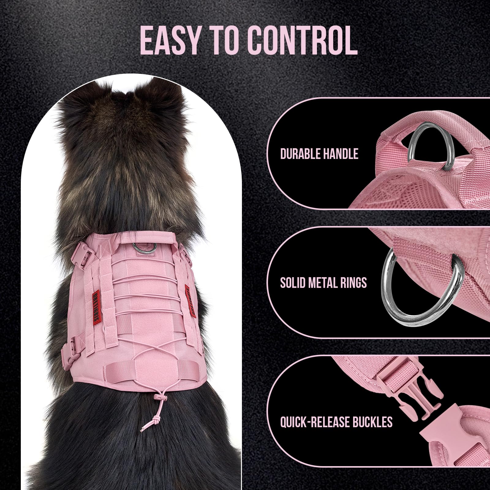 OneTigris Tactical Dog Harness Vest,No-Pull Service Dog Vest with Hook & Loop Panels,Adjustable Dog Vest Harness for Walking Hik