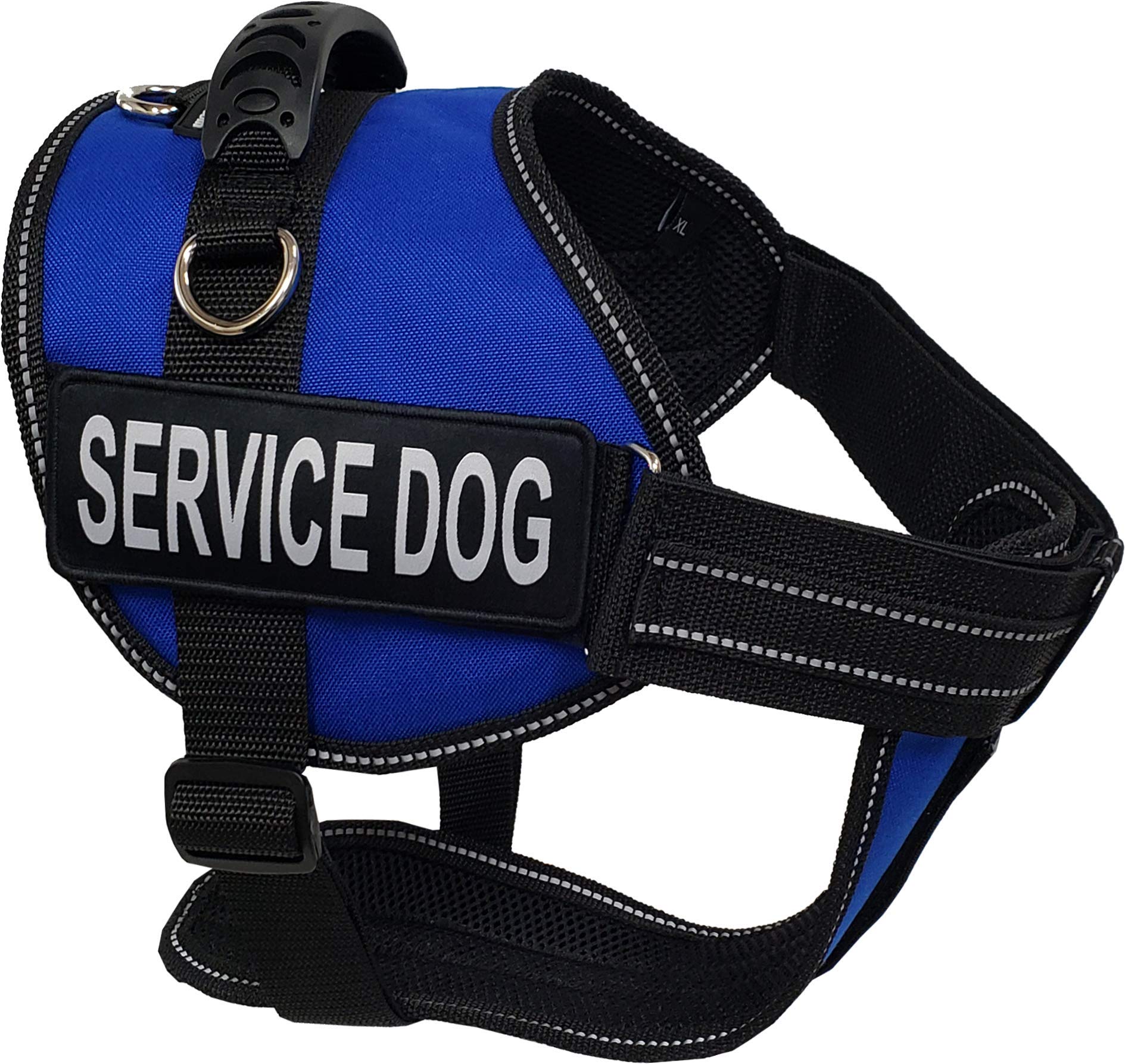 Activedogs Service Dog Vest Harness + Clip-On Bridge Handle + Id Card Carrier + Ada Cards + Reflective Service Dog Patches - Large Service Dog Harness Vest For Large Dogs (Girth 25”-35”) Royal Blue
