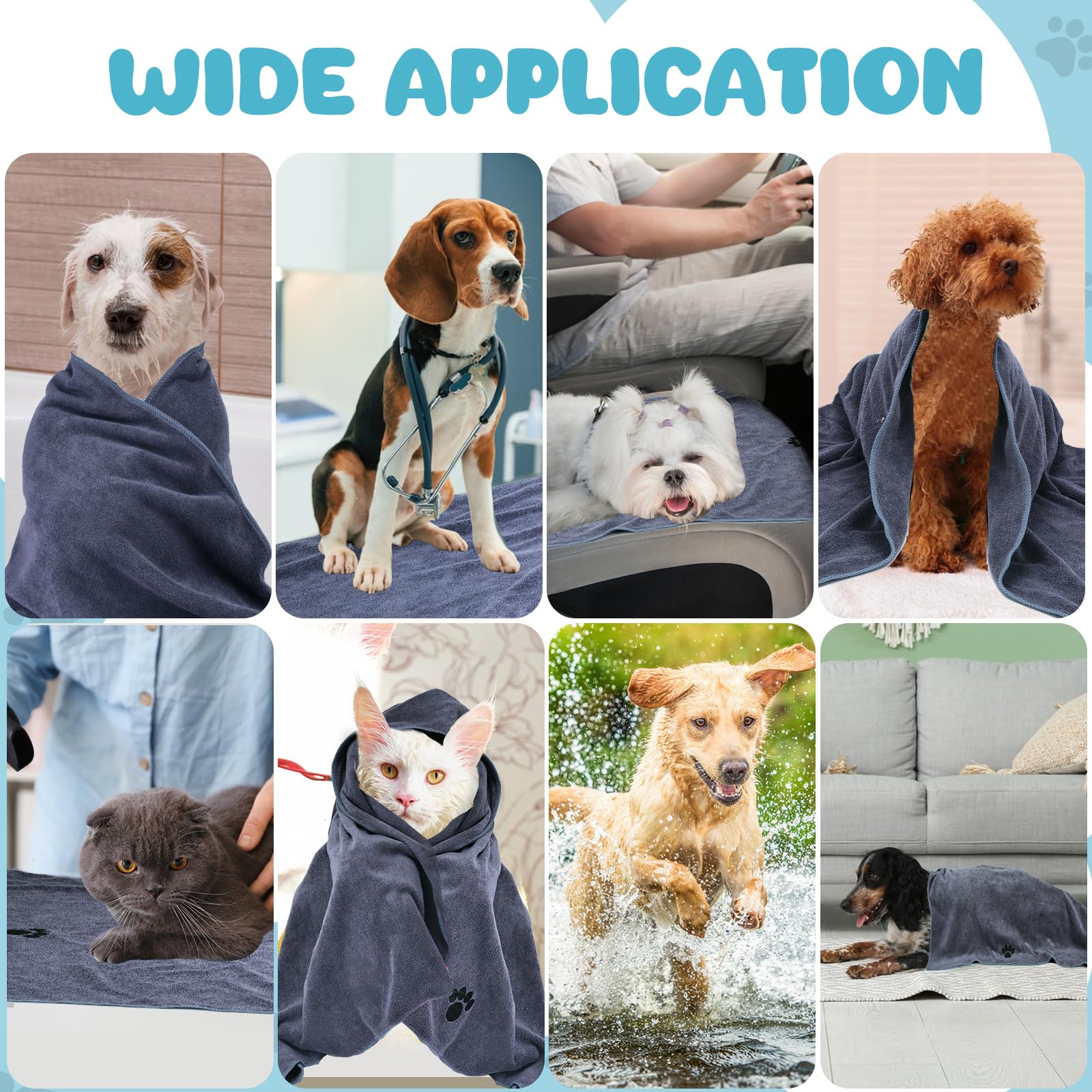 WOUSEDO Microfiber Dog Towels - 40'' x 23.6'', Super Absorbent, Soft, 2-Pack Grey, Perfect for Bath & Grooming Supplies