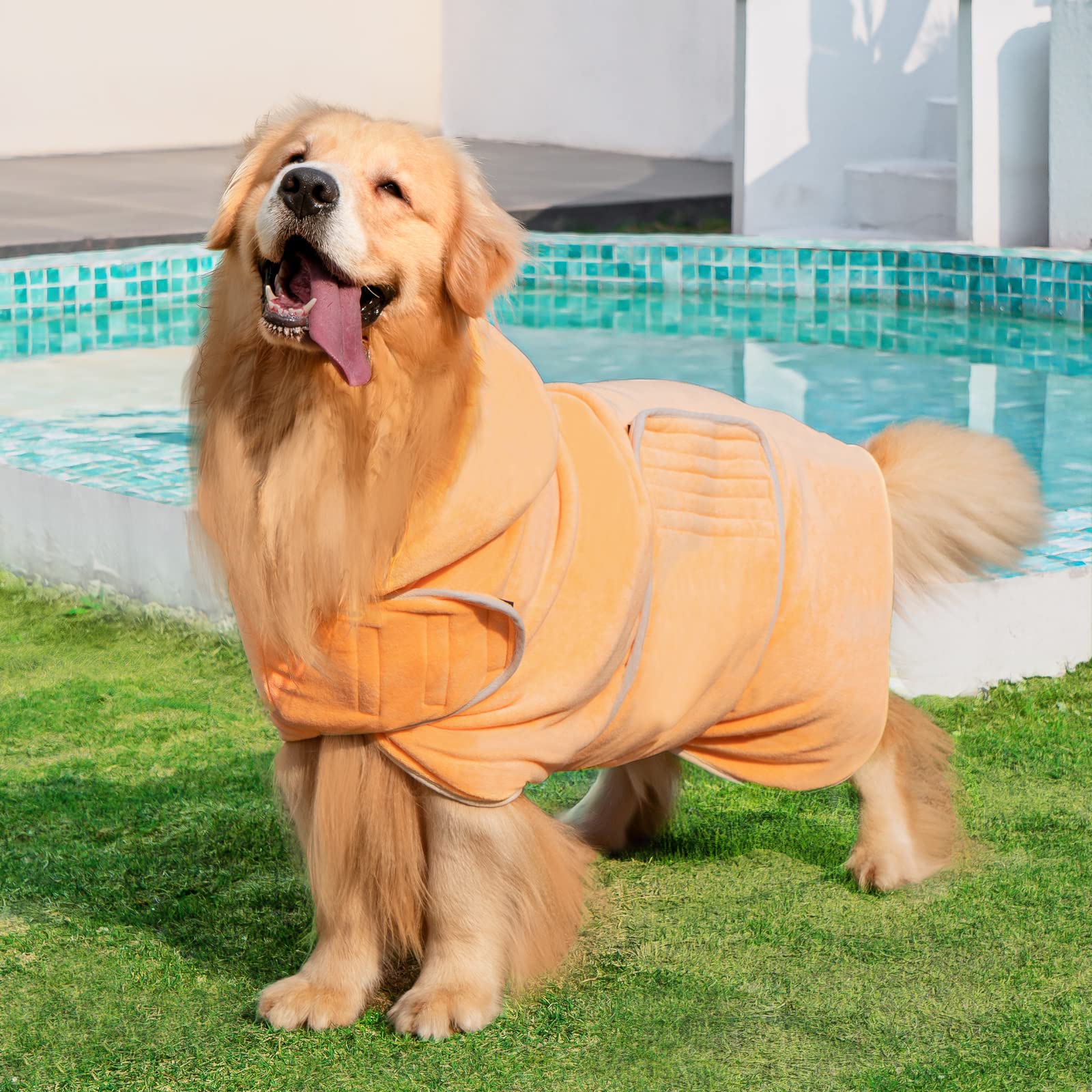 Avont Dog Bathrobe - Super Absorbent Pet Drying Towel Bath Robes After Bath Shower Swim Wet Walk For Puppies -Yellow(M)