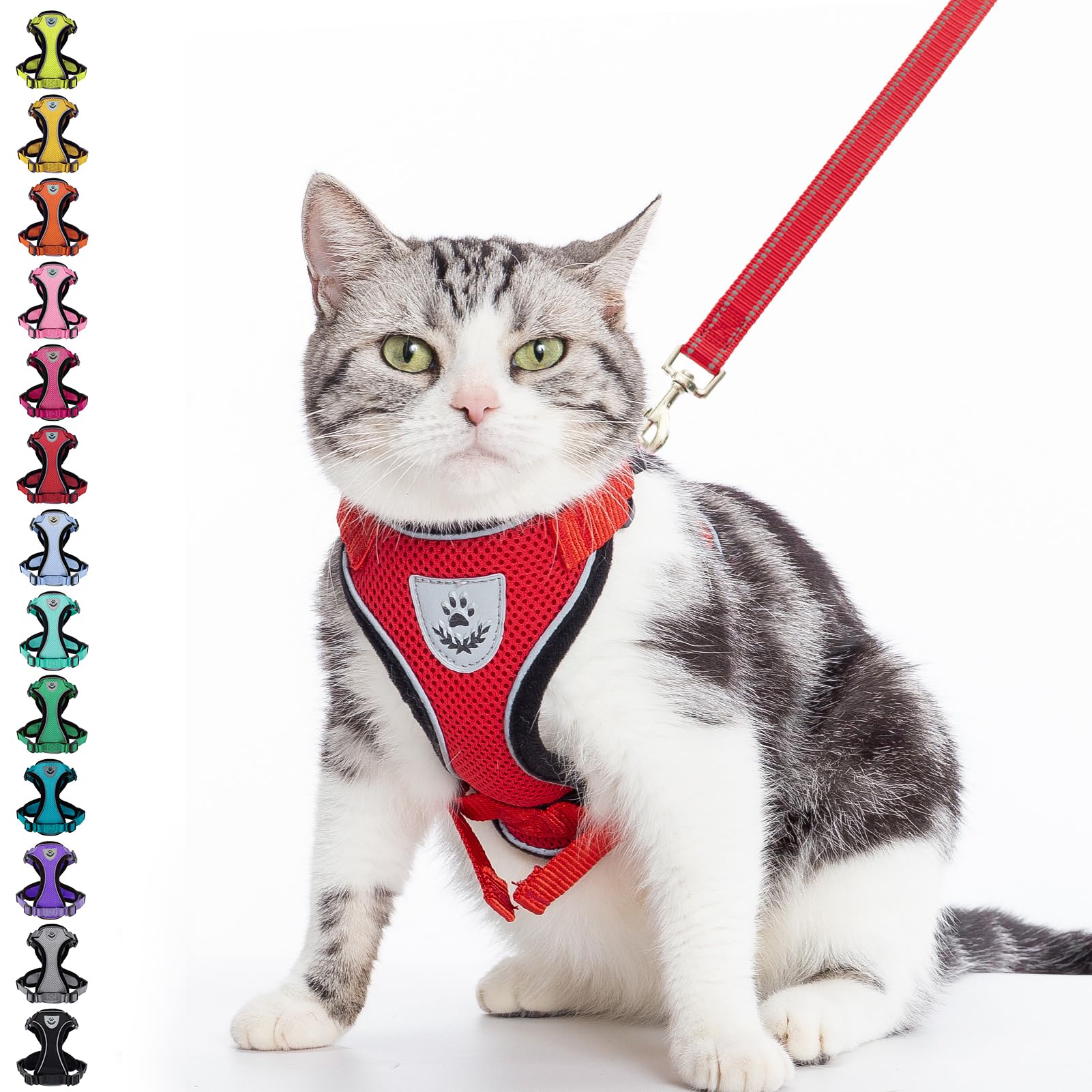 Pupteck Reflective Cat Harness And Leash Set Escape Proof - Pet Vest Harness For Cats Small Dogs Rabbits Bunny Adjustable Travel Walking Outside