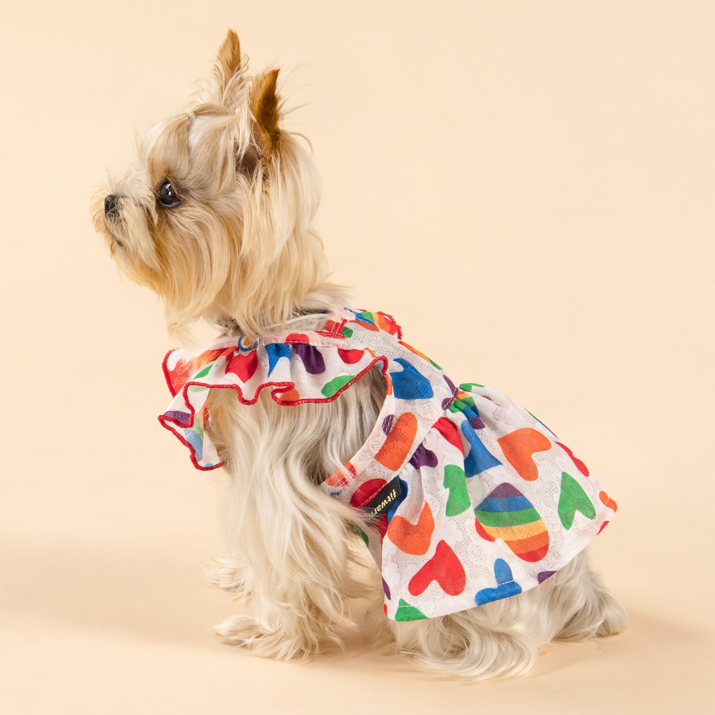 Fitwarm Colorful Heart Dog Dress, Summer Clothes For Small Dogs Girl, Cute Pet Rainbow Outfit, Red, Yellow, Blue, Green, White,
