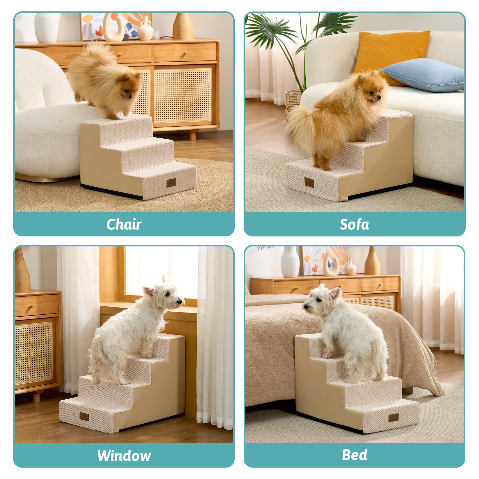 COZY KISS Dog Stairs for Small Dogs, 4 Tier Pet Stairs for Couch and Beds, 17.7 H Non-Slip Dog Steps for Old Cats, Puppy, Small