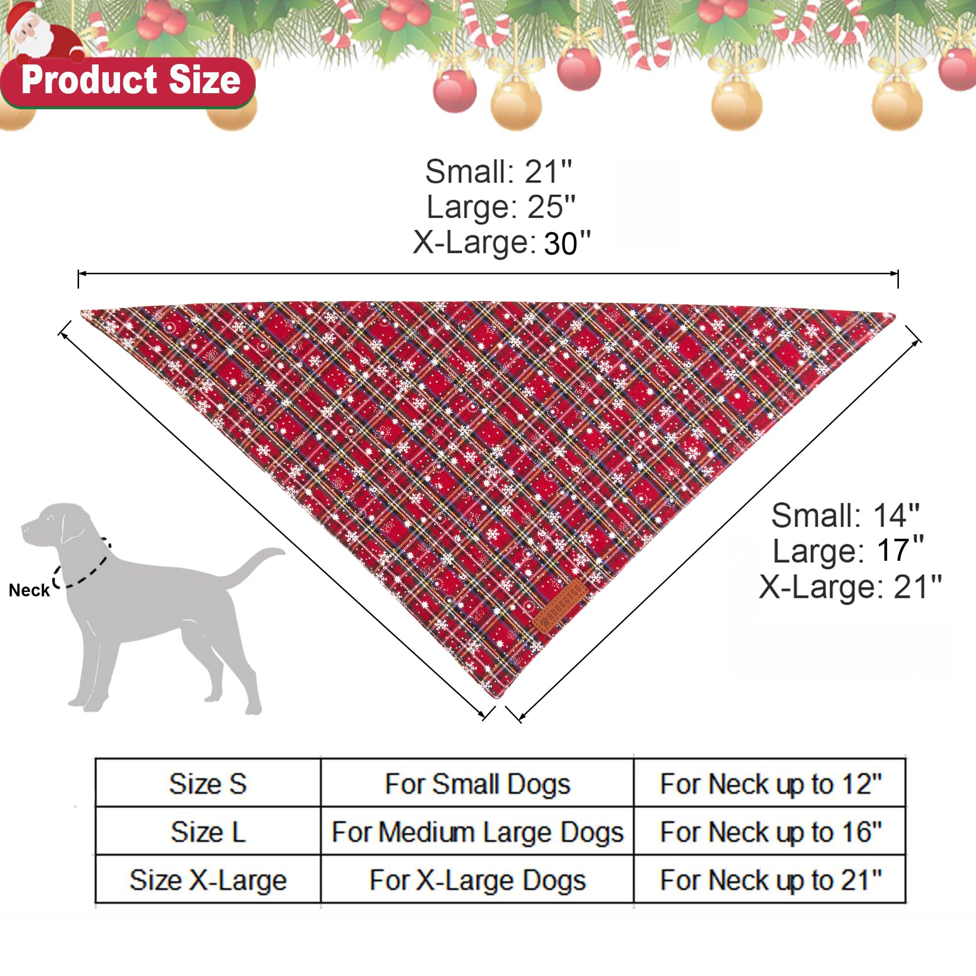 Adoggygo 2 Pack Dog Bandanas Christmas, Stylish Plaid Snowflake Dog Scarf, Premium Durable Fabric, Multiple Sizes Offered, Christmas Bandanas For Medium Large Dogs Pets (Large, Red)