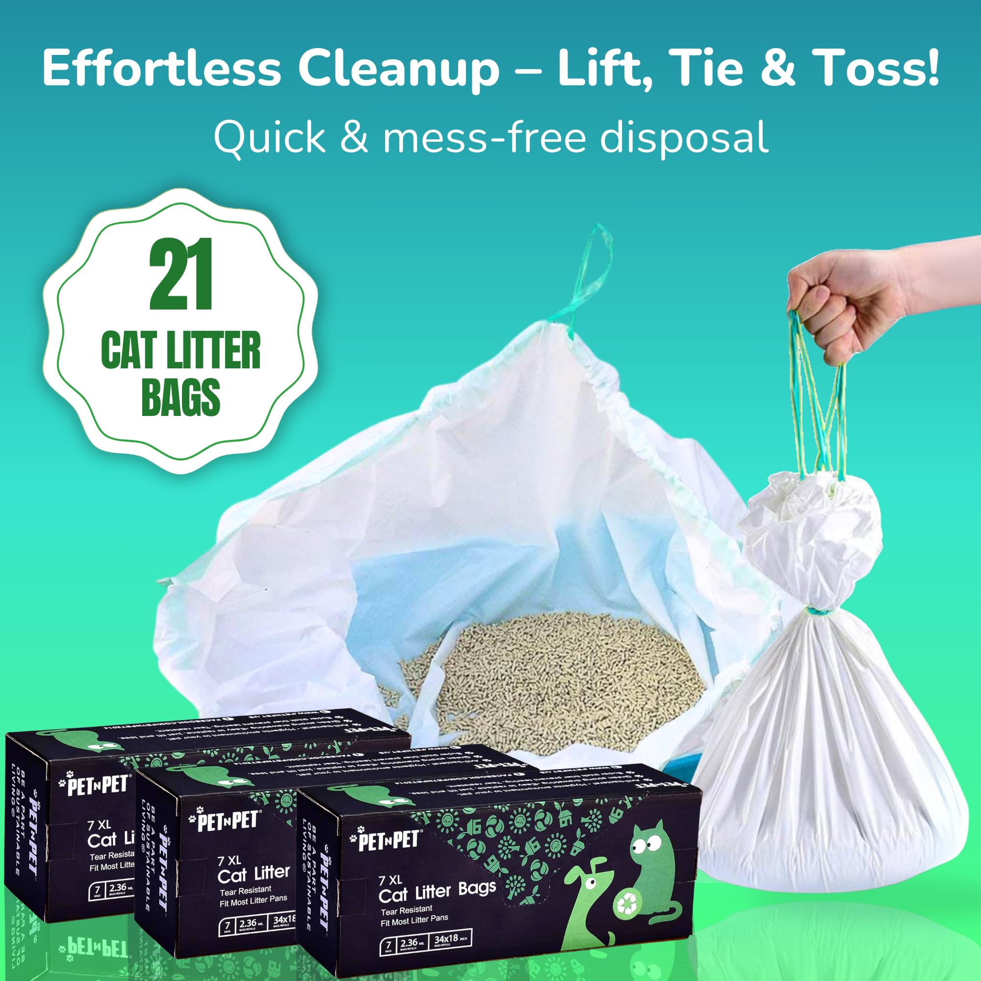 Pet N Pet Cat Litter Box Liners Bags Extra Large, Heavy Duty Tear Resistant & Drawstring Closure Cat Litter Bags, Waterproof Kit