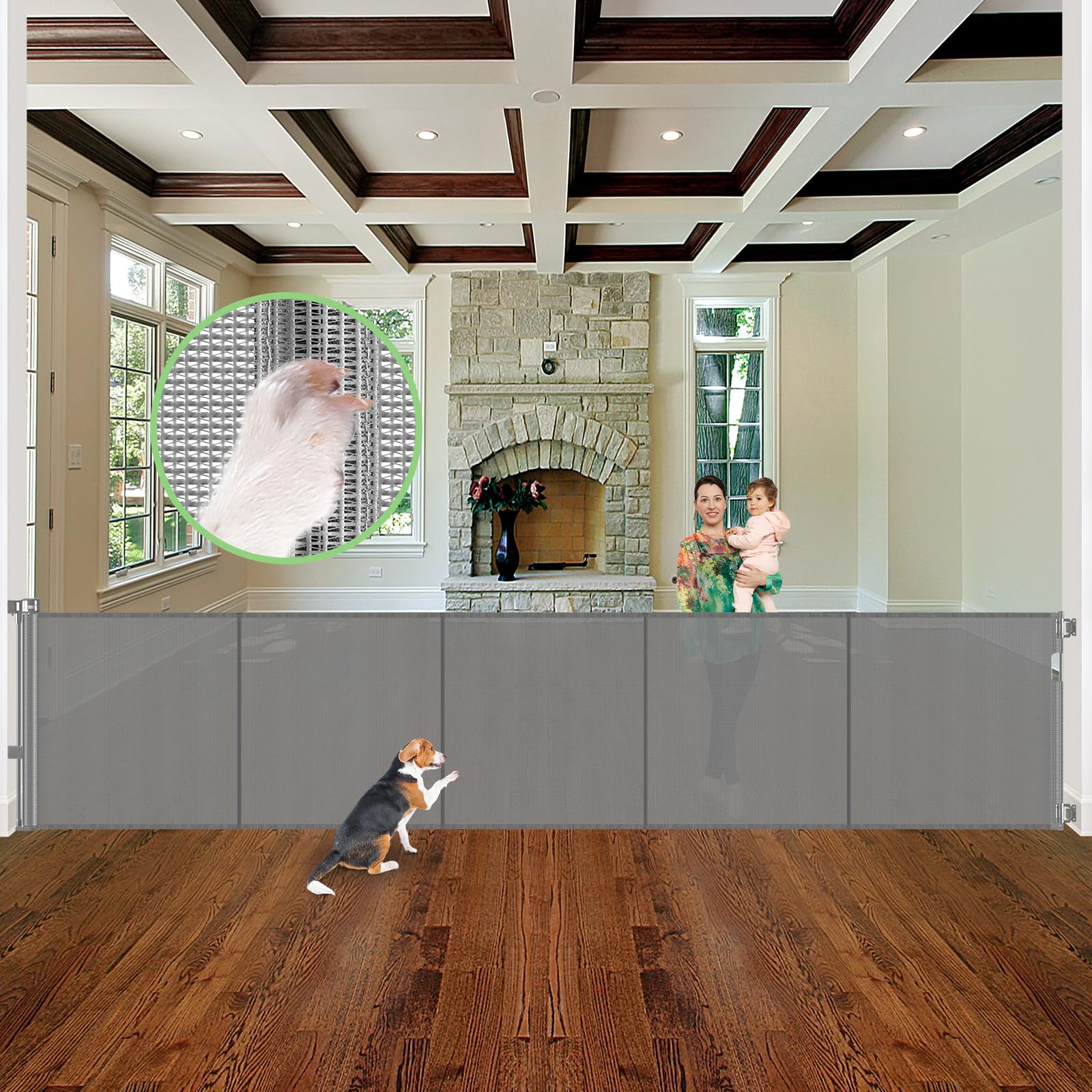 Reinforced 37 Tall x 155 Extra Wide Retractable Baby Gates with Reinforced Rods, 13ft Extra Wide Dog Gate - Prevents Crawling Un
