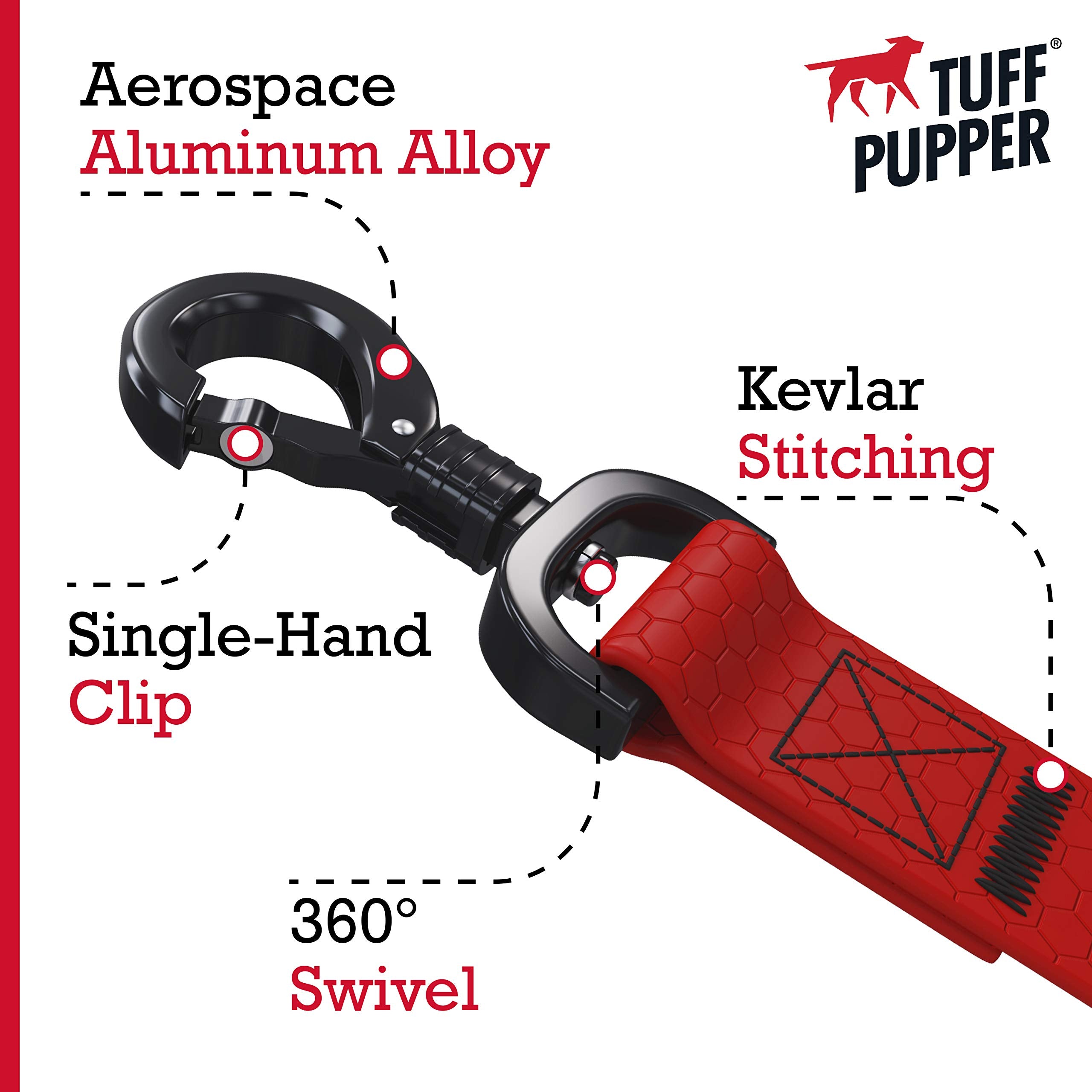 Tuff Pupper Heavy Duty Waterproof Dog Leash - 6ft Crimson Red, PVC-Coated Webbing, Rust-Proof, Odor Free