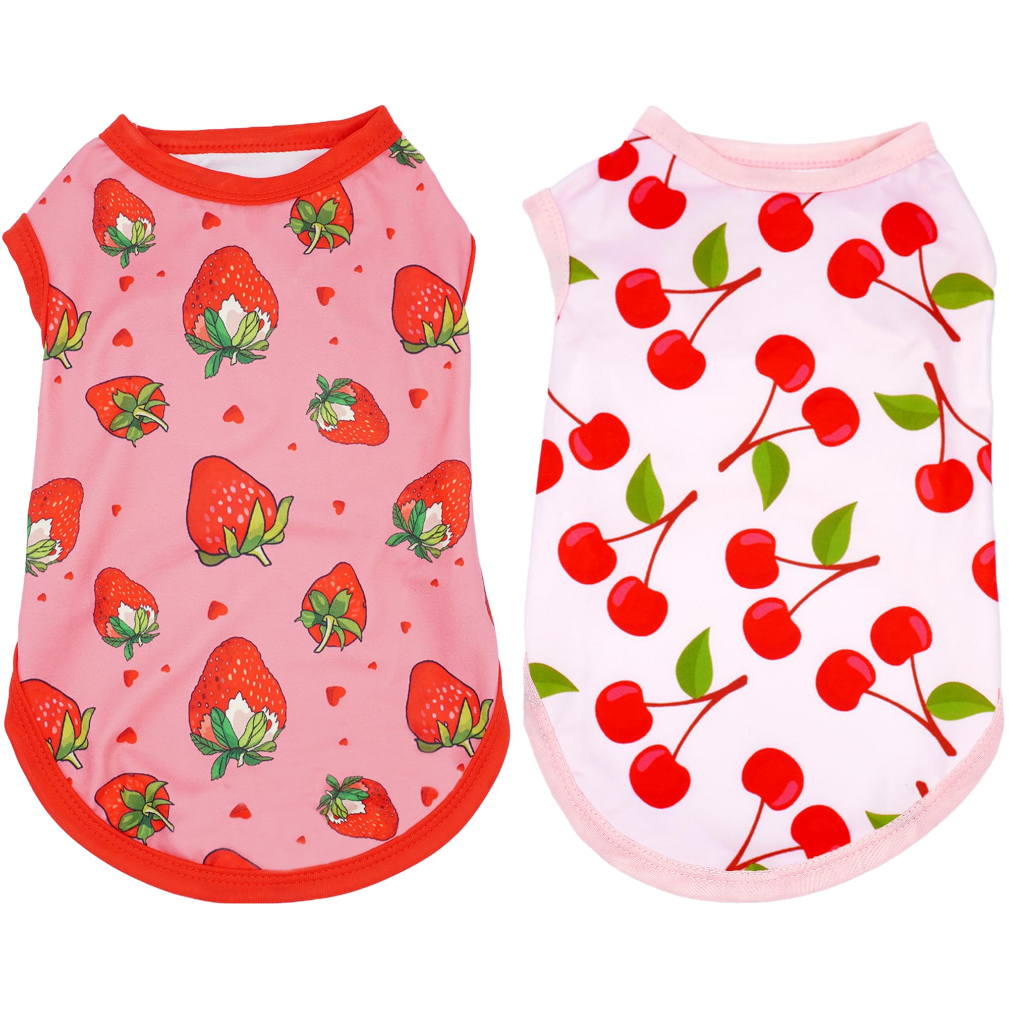 Jpgdn 2Pcs/Pack Dog Shirts Sleeveless For Large Breed Dog Girl Pink Red Strawberry Cherry Print Puppy Clothes Vest Outfit Light 