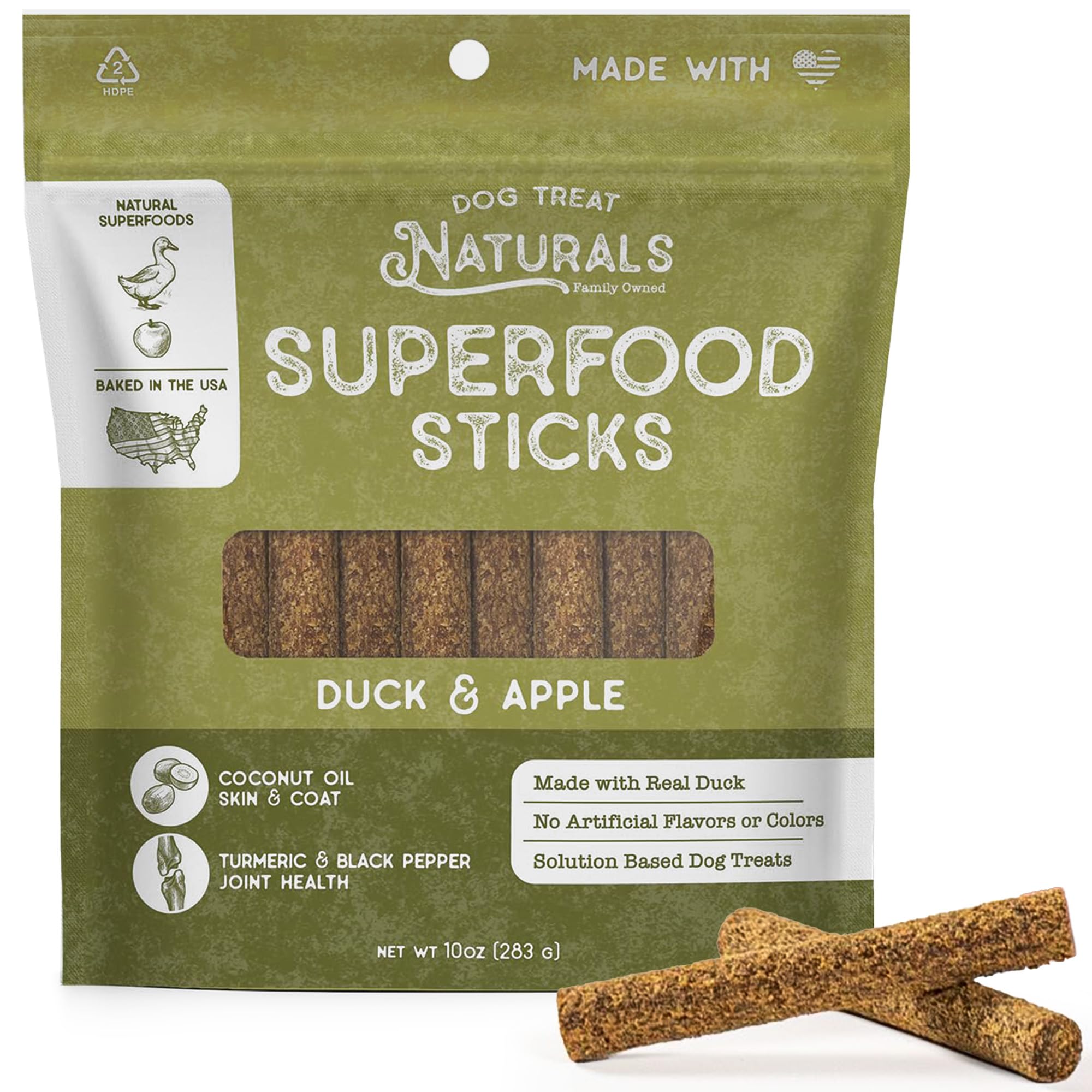 Dog Treat Naturals Duck & Apple Superfood Sticks for Dogs | All-Natural Premium Training Dog Treats | Contains Turmeric for Join