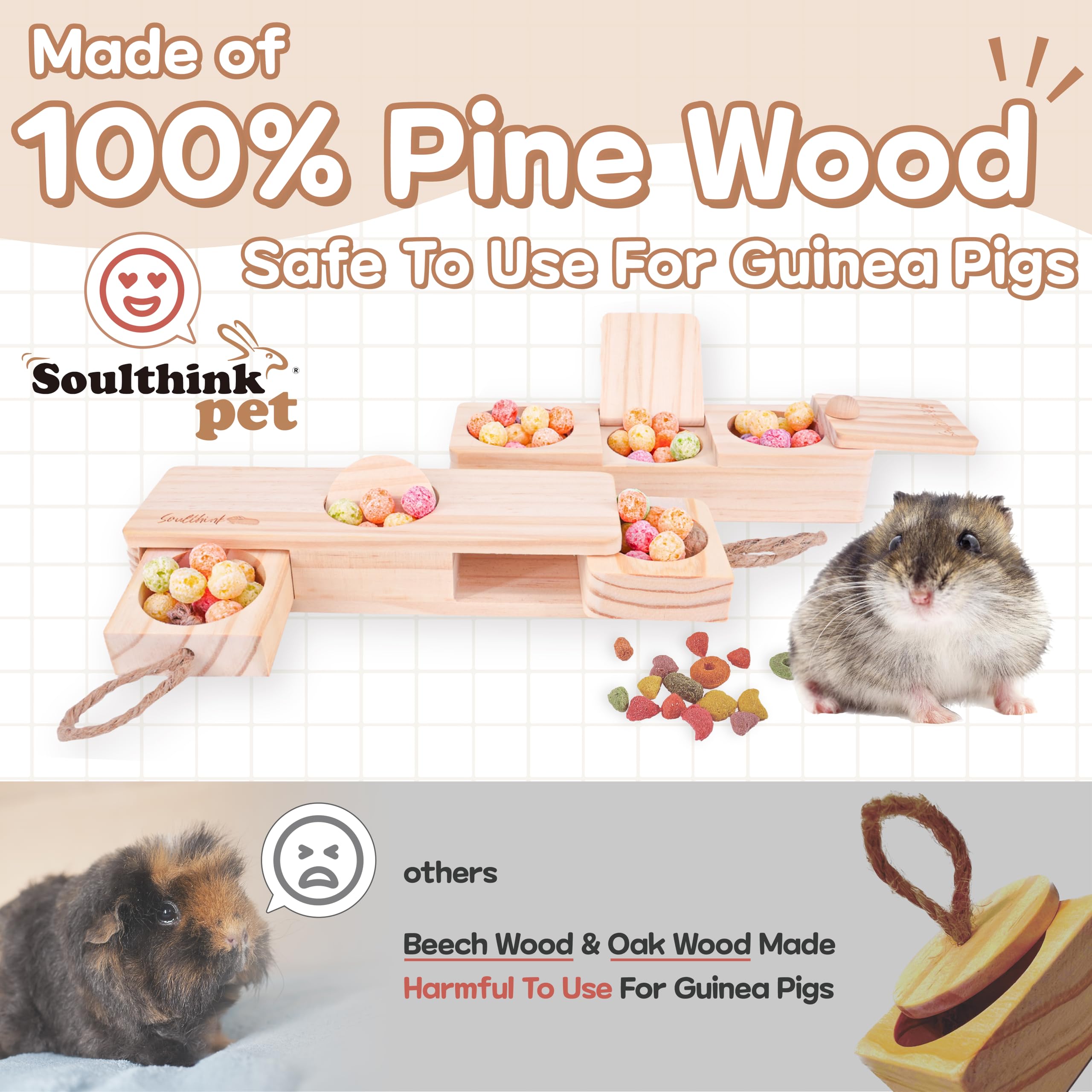 Soulthink Interactive Guinea Pig Toys - Wooden Rat Toys For Pet Rats, Enrichment & Foraging Activity For Hamster Sniff N' Snack