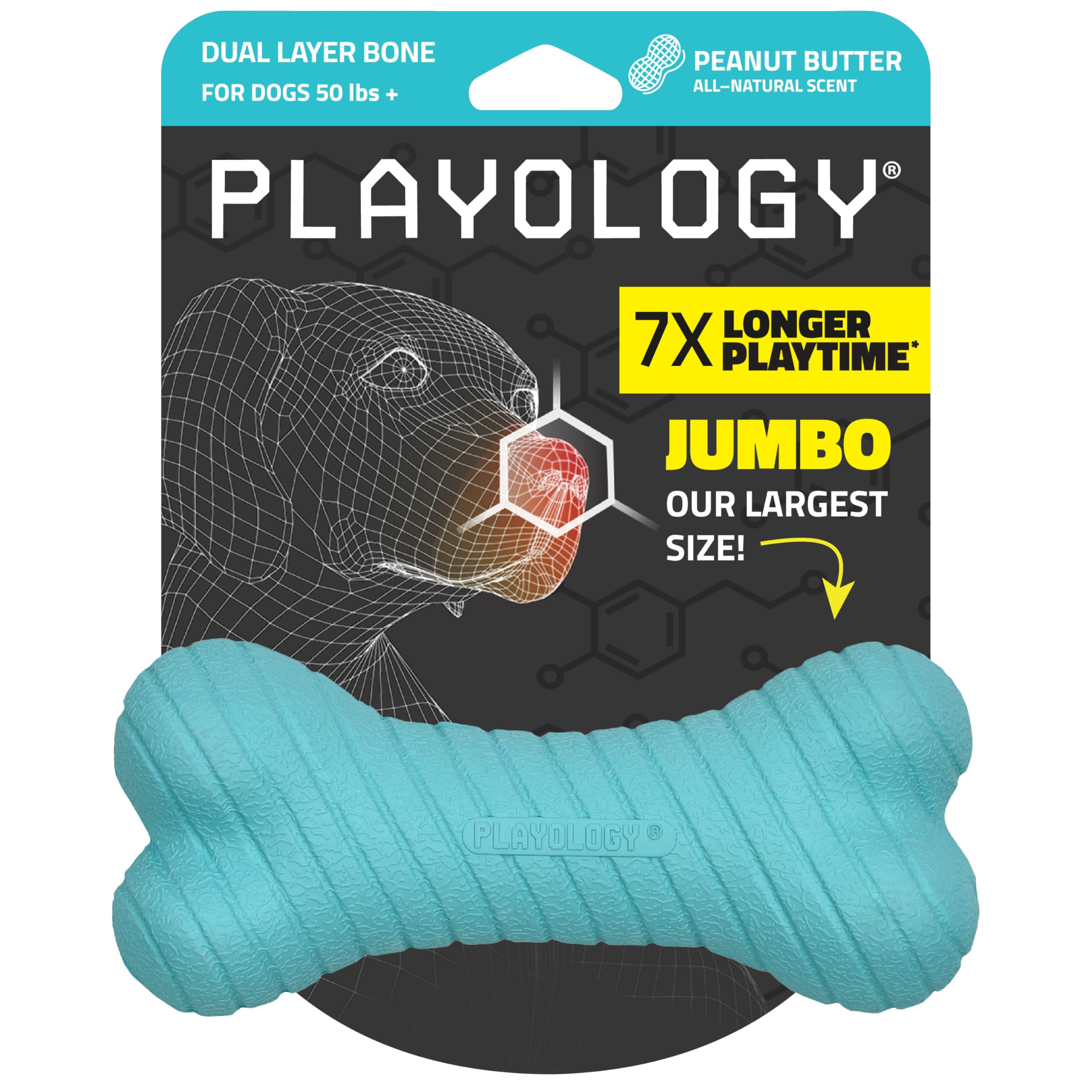 Playology Dog Toys | Dual Layer Bone Durable Chew Toy Bone for Dogs | Jumbo Peanut Butter Scented Toy - Easy to Clean and Made f