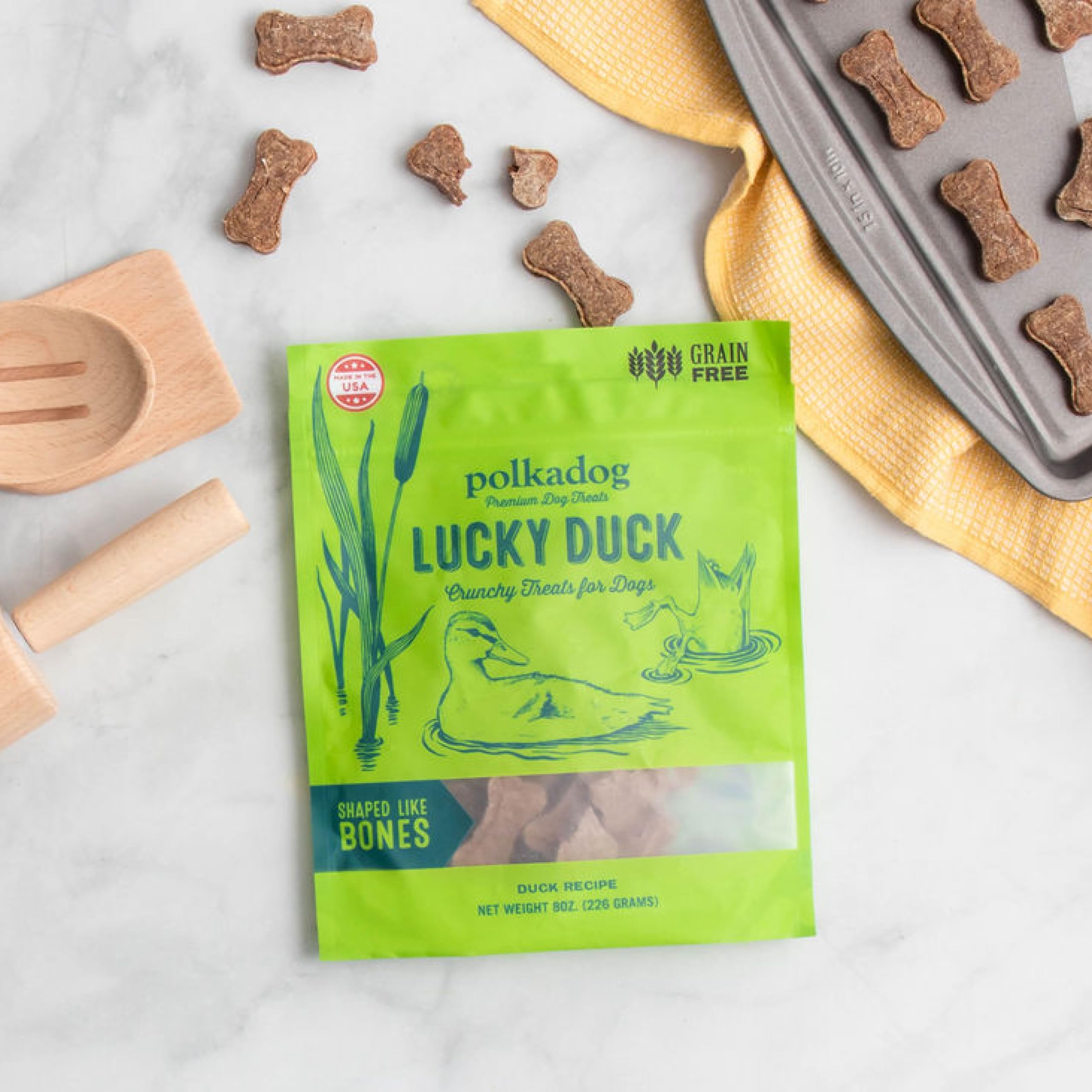Polkadog Lucky Duck Bone-Shaped Dog Treats, Cat Snacks - All-Natural Pet Treats for Kittens, Puppies - Bite-Sized, Crunchy Snack