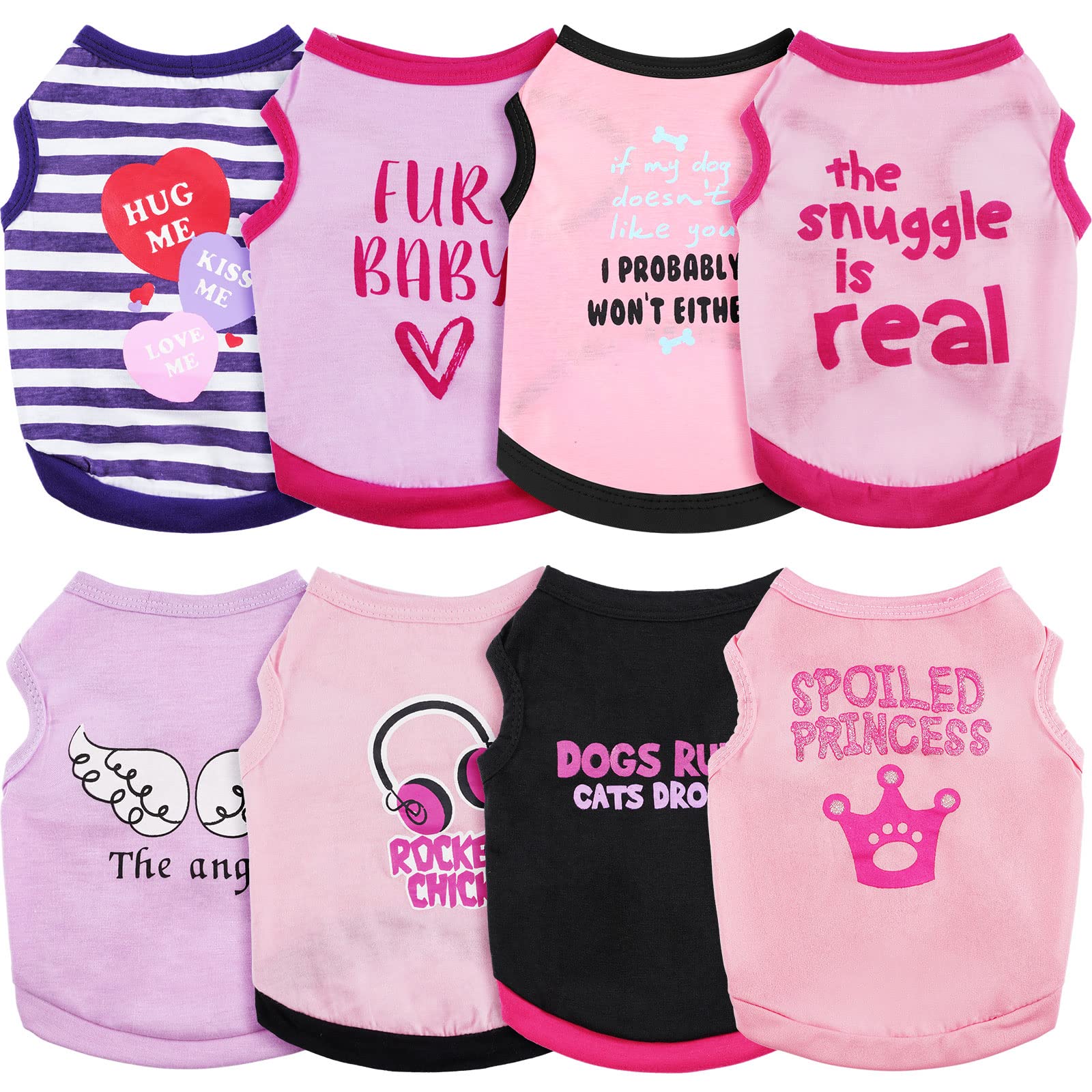8 Pieces Pet Shirts Printed Puppy Soft Dog Shirt Pullover T Cute Sweatshirts Valentine'S Day Girl Clothes Outfits Small For Dogs