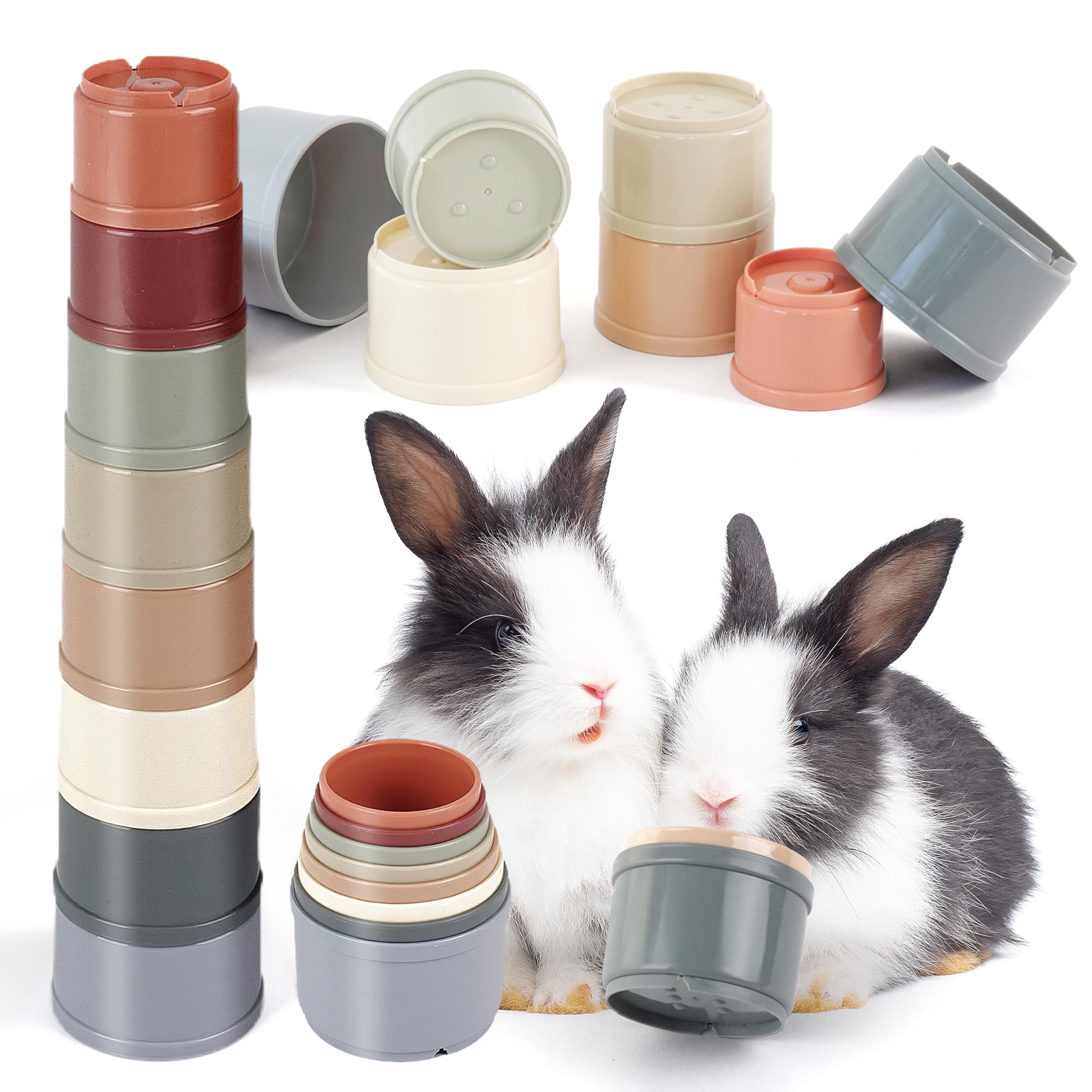 HIIMALEX 8-Pcs Bunny Toys Stacking Cups for Rabbit Foraging and Play Bunny Essential Toys Safe Plastic Accessories for Small Ani