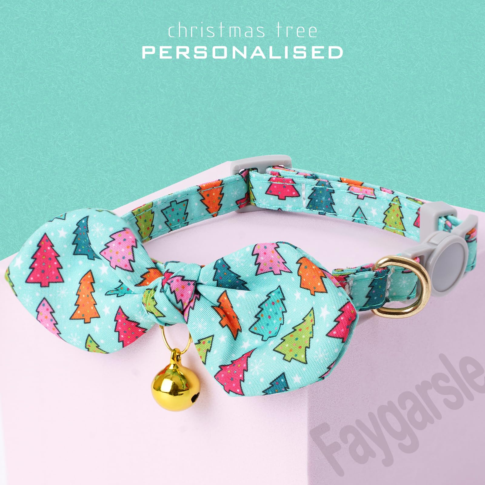 Faygarsle 2 Pack Breakaway Cute Christmas Cat Collars With Bell Cat Collar With Bow For Girl Boy Cats Red Plaid Christmas Tree P