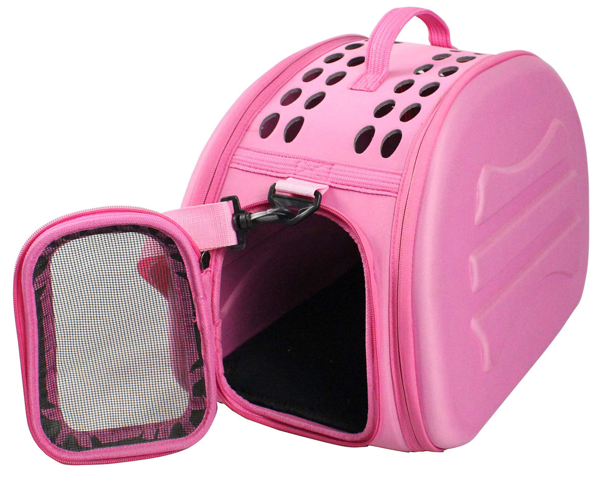 Pet Life 'Narrow Shelled' Perforated Lightweight Collapsible Military Grade Fashion Designer Travel Pet Dog Carrier Crate, Pink, Black, One Size (One Size, Pink)