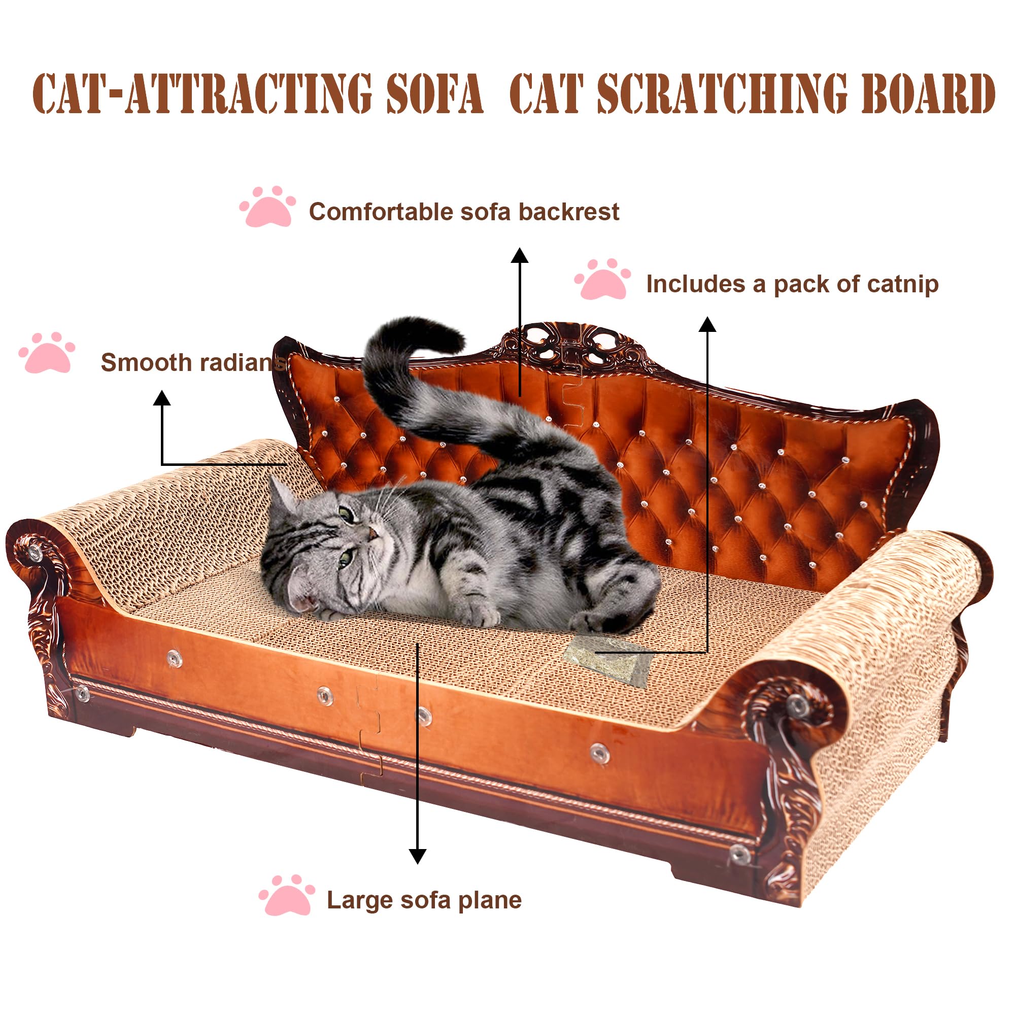 Coozment Sofa-Shaped Cat Scratching Couch & Lounge Bed - Thick Cardboard Cat Scratcher Pad (27.6'' L X 12.4'' W X 11.8'' H)
