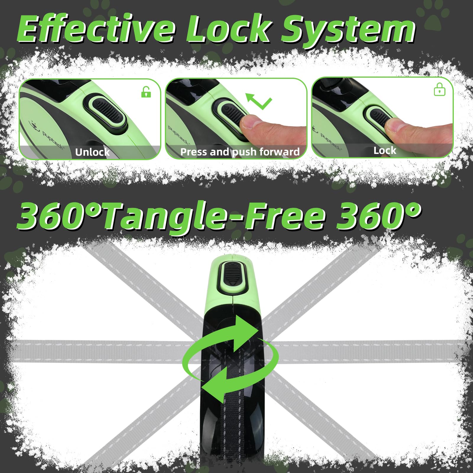 Pupteck Chew Proof Retractable Dog Leash For Up To 110Lbs Small Medium Large Dogs, 16Ft Reflective Extendable Dog Leash With 15In Durable Wire Rope For Training Walking Green