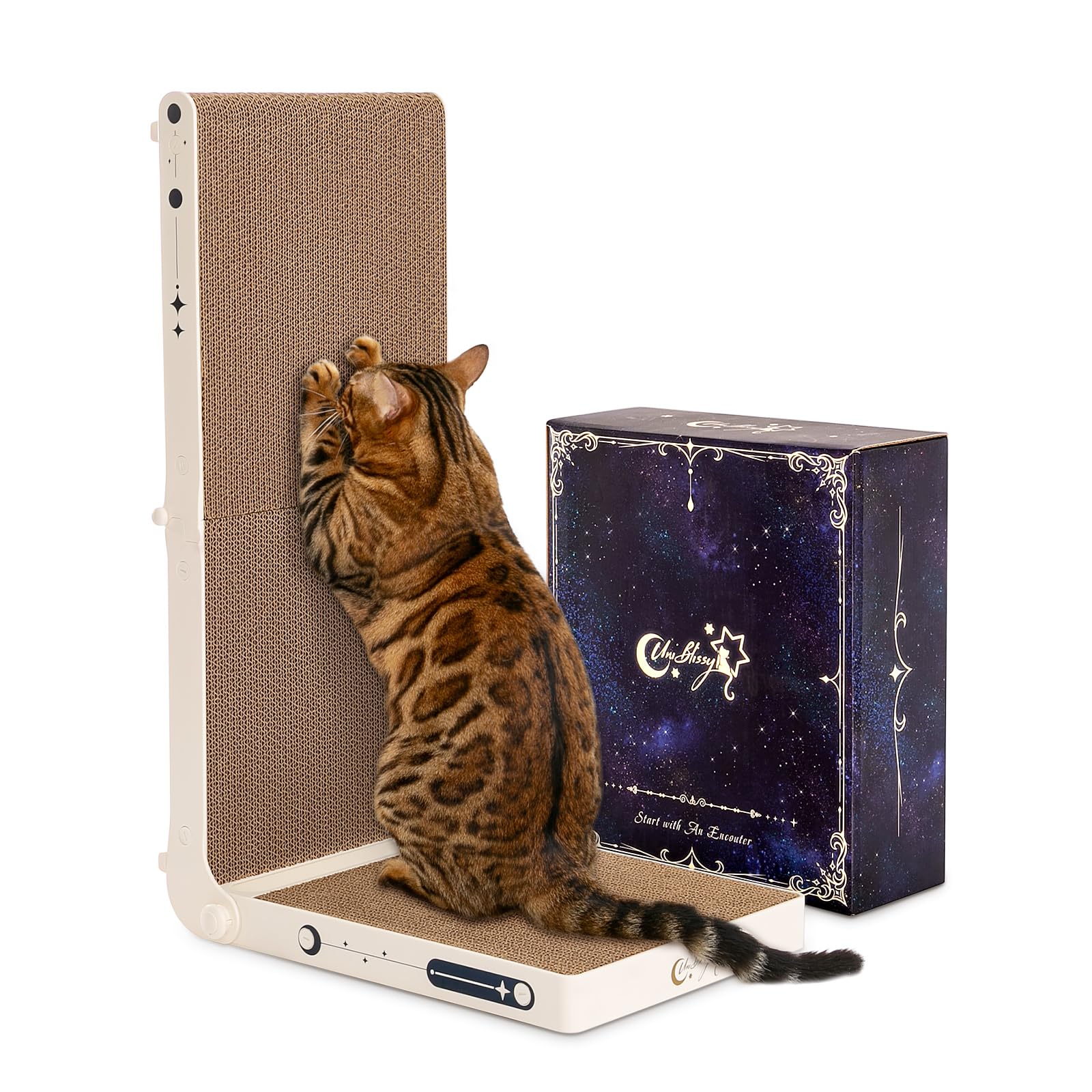 Uniblissy Cat Scratcher, 25.3 Inch Double Sided L Shape Cat Scratching Board, No Assembly Cat Scratch Pads With Ball Toy, Cat Sc