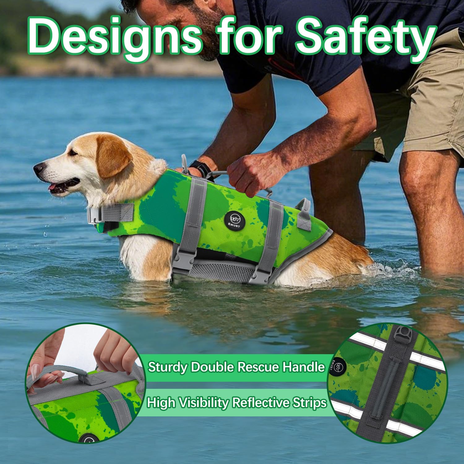 Emust Dog Life Vests, Adjustable Dog Life Jacket With Rescue Handle, Dogs Flotation Vest For Small/Medium/Large Dogs, Xs, Multig