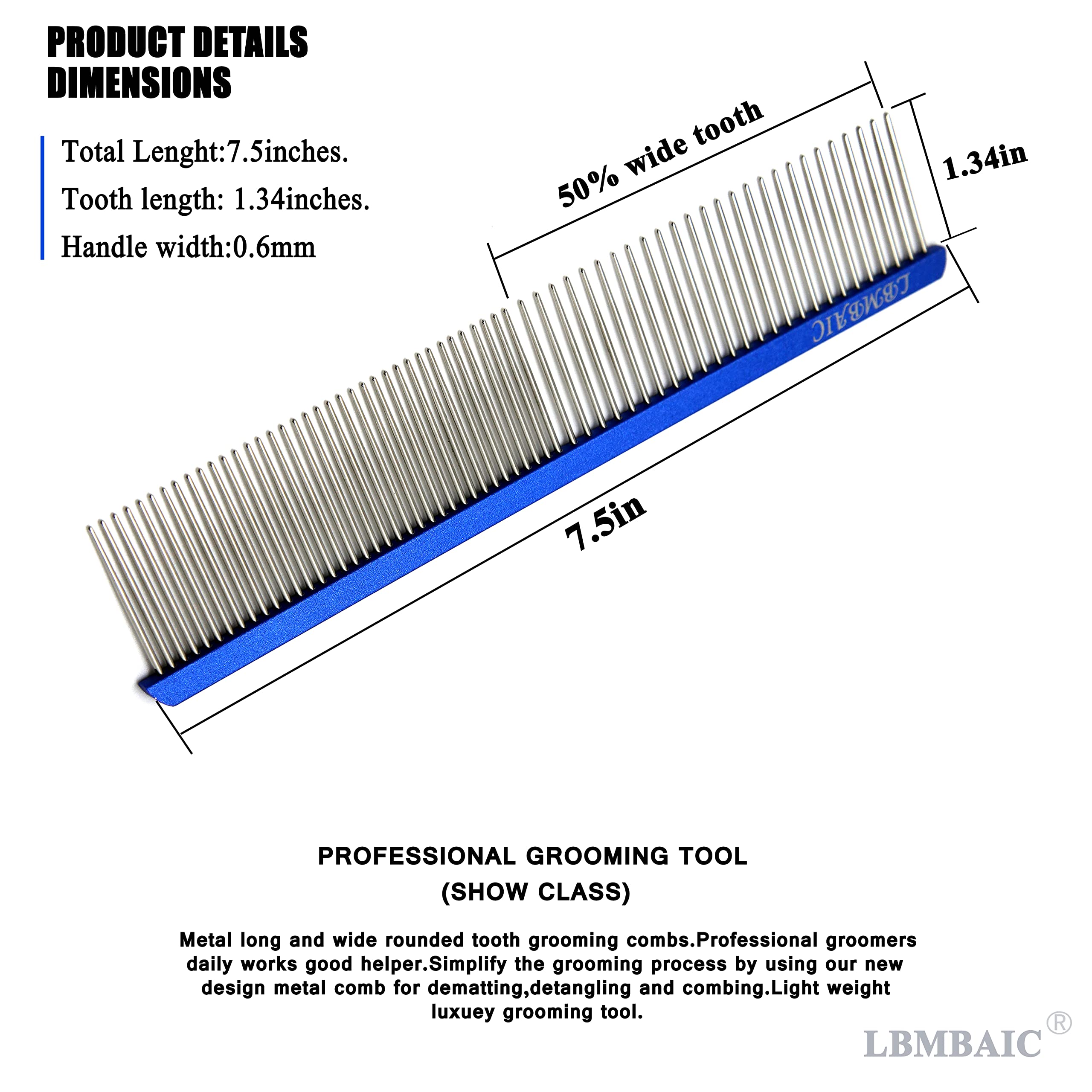 Lbmbaic Metal Dog Grooming Comb With Long And Wide Tooth Professional Comb For Dogs Reduce Pets Loose Hair,Tangles,Knots,And Mats.7.5Inches