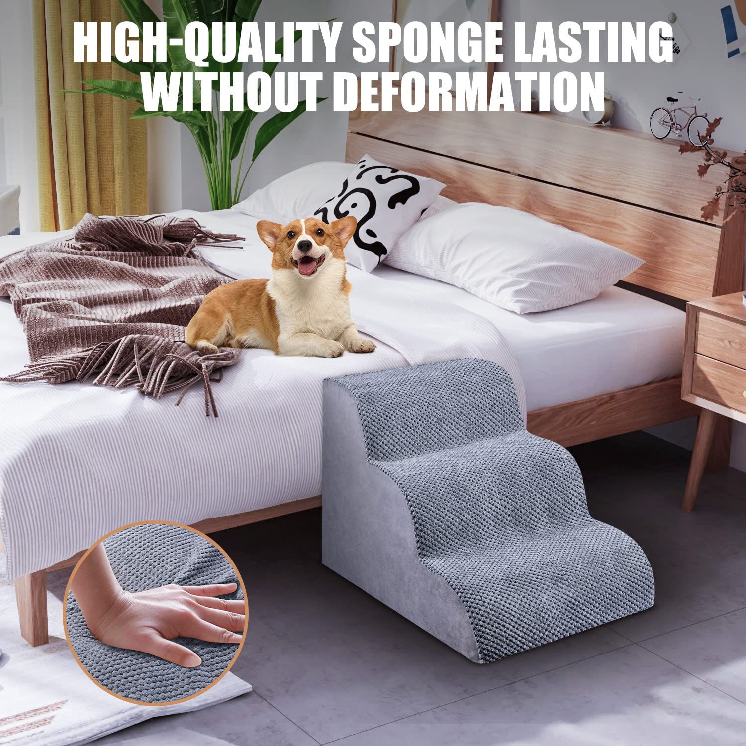 Chic Threads Dog Stairs For Small Dogs, 3-Step Dog Stairs For High Beds And Couch, Pet Steps For Small Dogs And Cats,Non-Slip St