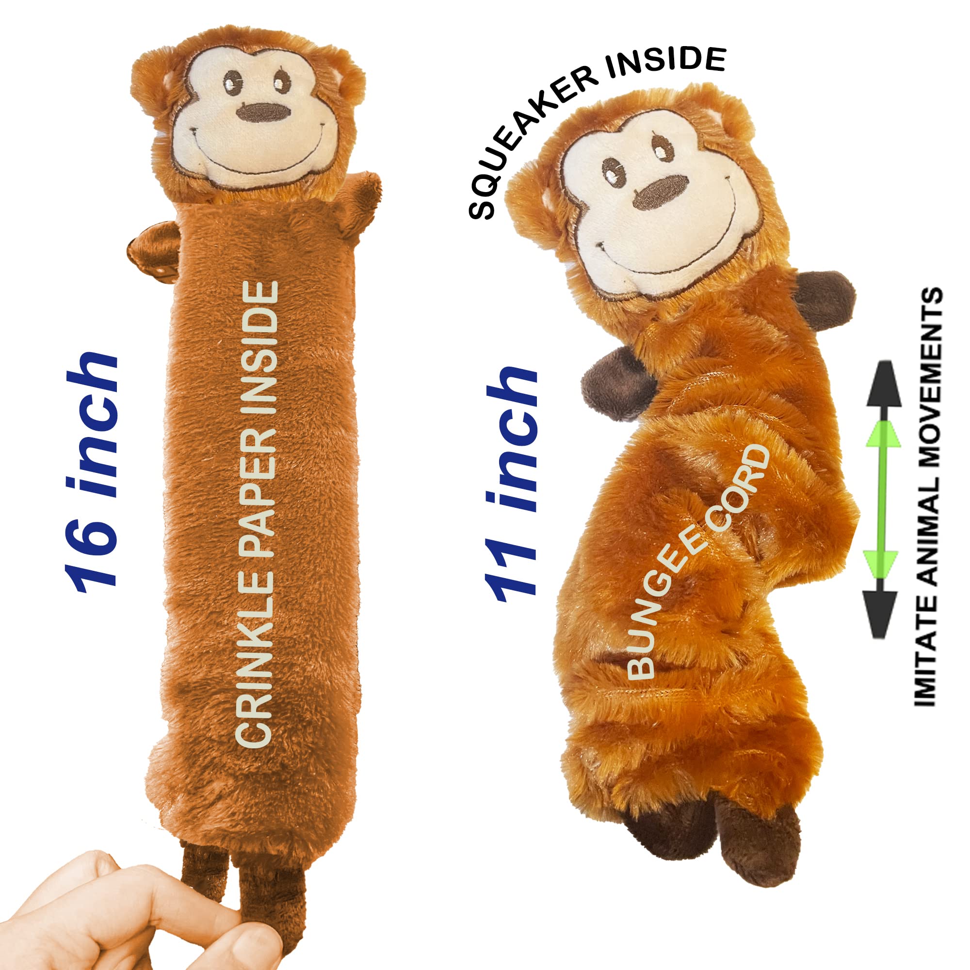 Jalousie 5 Pack Dog Bungee Stretch Toy Squeaky Dog Crinkle Chew Toy - Stuffingless Crinkle Paper Body No Mess - Sealed Stuffed S