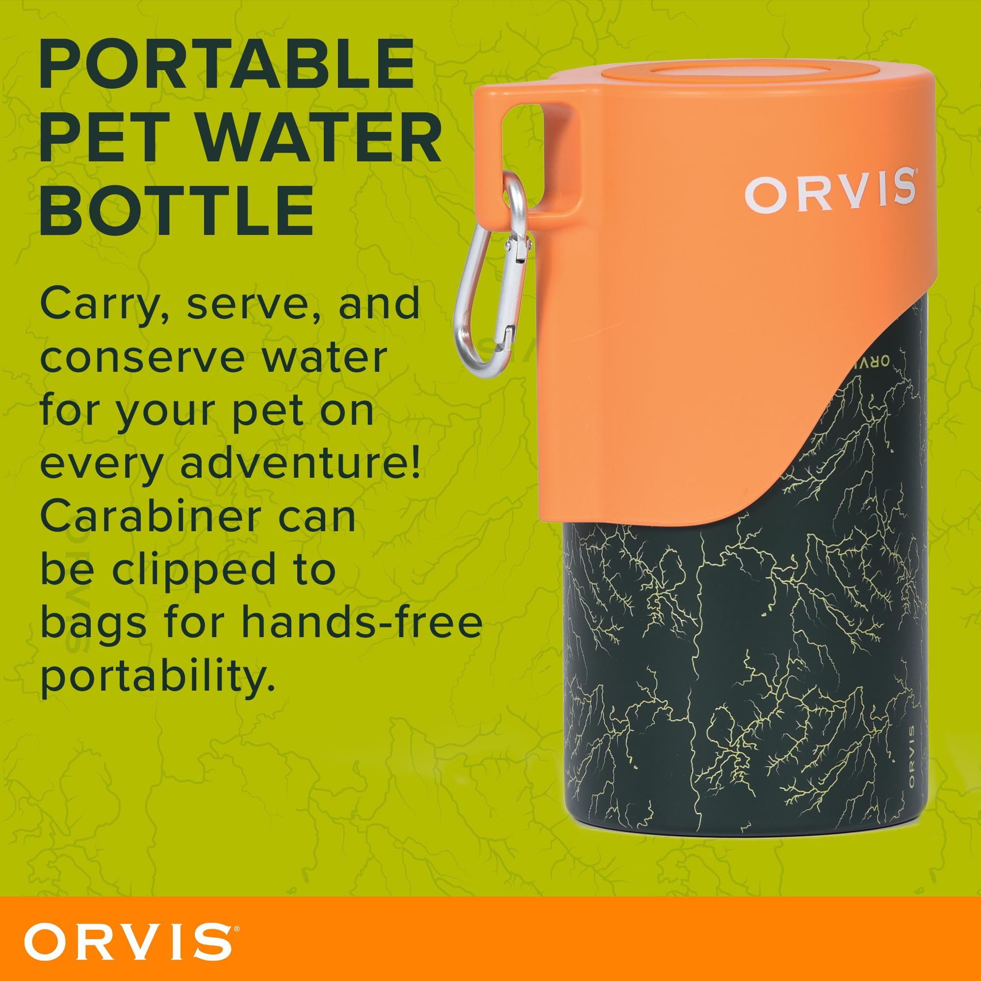 Orvis Dog Travel Water Bottle, 25Oz Capacity | Portable Pet Waterer With Built-In Bowl | Stainless Steel, High Visibility Orange
