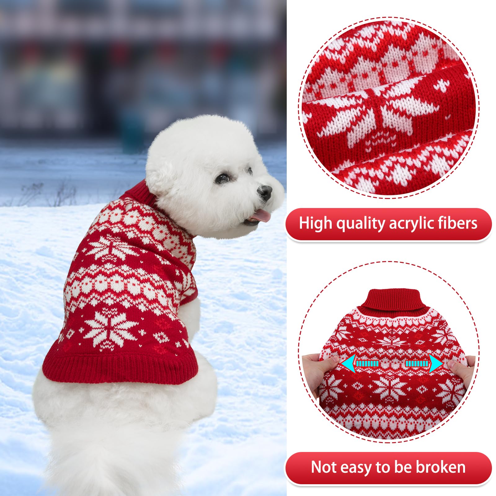 Kooltail Cable Knit Small Dog Sweater Turtleneck, Cold Weather Pullover Classic Knitwear With Leash Hole, Snowflake Pattern Thic