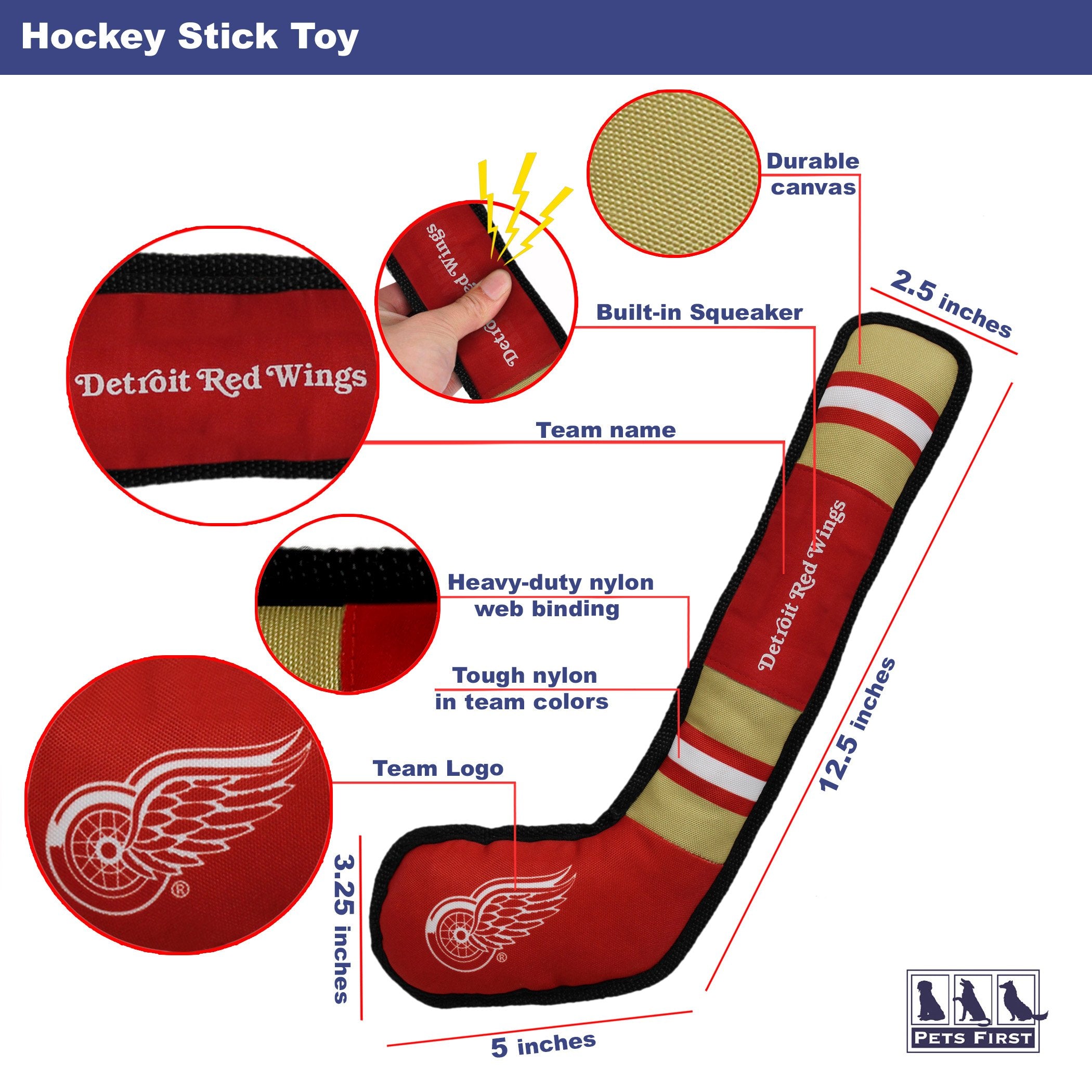 Pets First Nhl Detroit Red Wings Stick Toy For Dogs & Cats. Play Hockey With Your Pet With This Licensed Dog Tough Toy Reward!