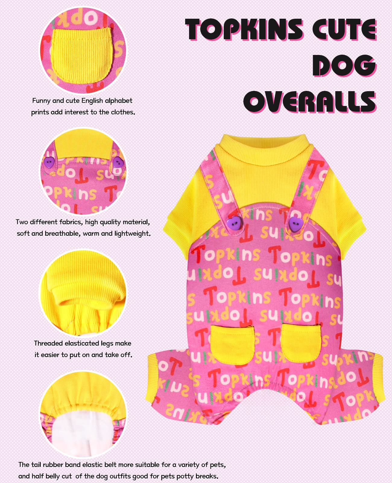 Topkins Dog Pajamas, Fleece Dog Pjs, Cute Dog Pjs, Soft Dog Shirt Pet Clothes For Small Medium Dogs (Yellow Pink, Xl)