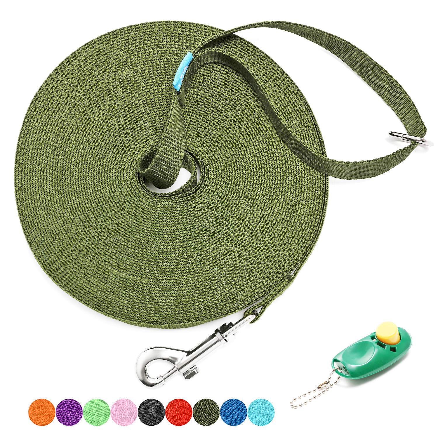 Baapet 15/20/30/50/100 Ft Long Dog Training Leash With Clickers For Small, Medium And Large Dogs Or Cats (50 Feet, Darkgreen)