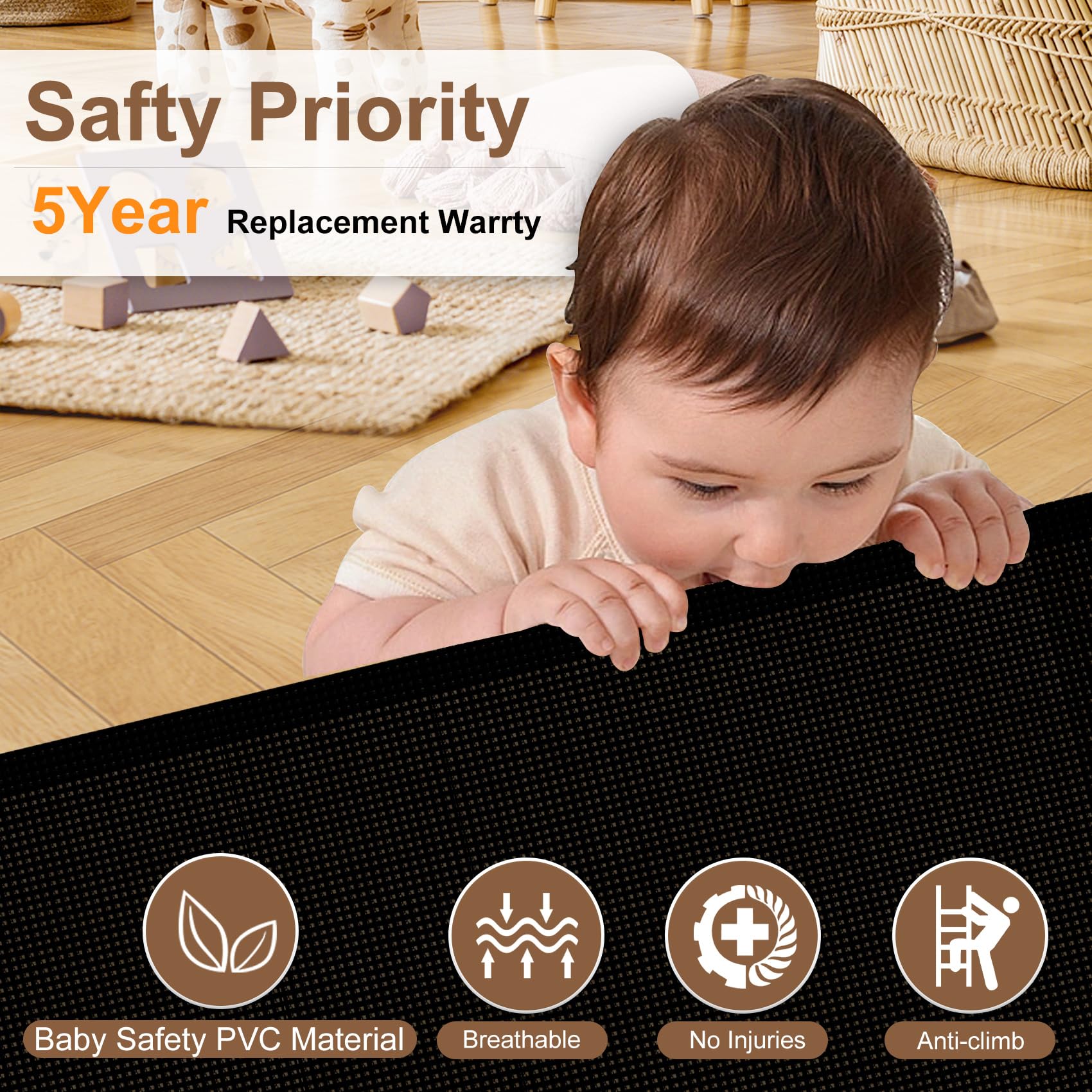 Miumoon Upgrade 59' Retractable Baby Gates With Reinforced Strip Design To Prevent Crawling Through, 42' Tall Retractable Gate For Baby And Pet, 5 Ft Baby Gates For Stairs, Doorways, Hallways(Black)