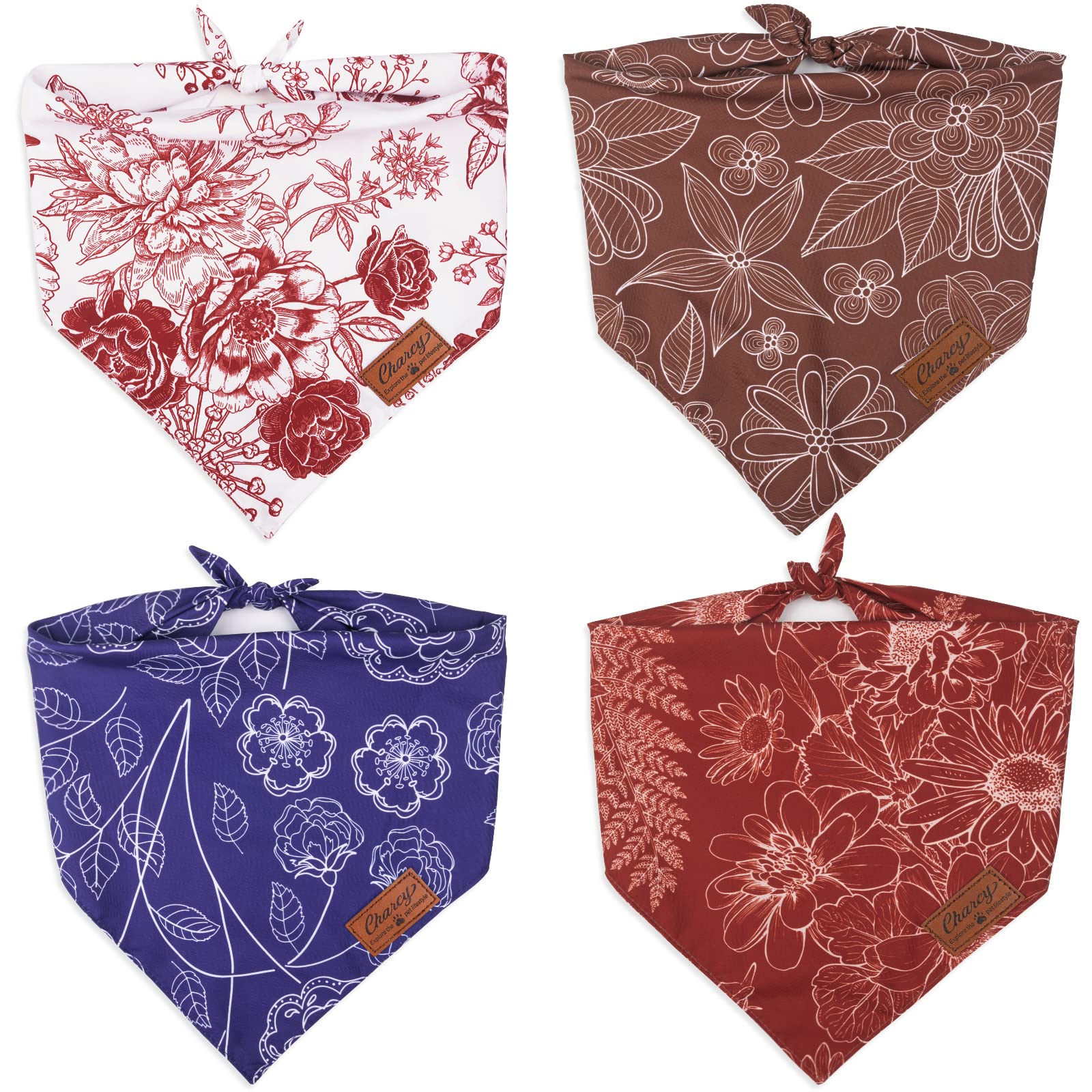 Charcy Dog Bandanas 4 Pack, Fall Dog Bandana Boy Girl For Holiday Birthday, Adjustable Durable Dog Scarf, Unique Design - Chrysa