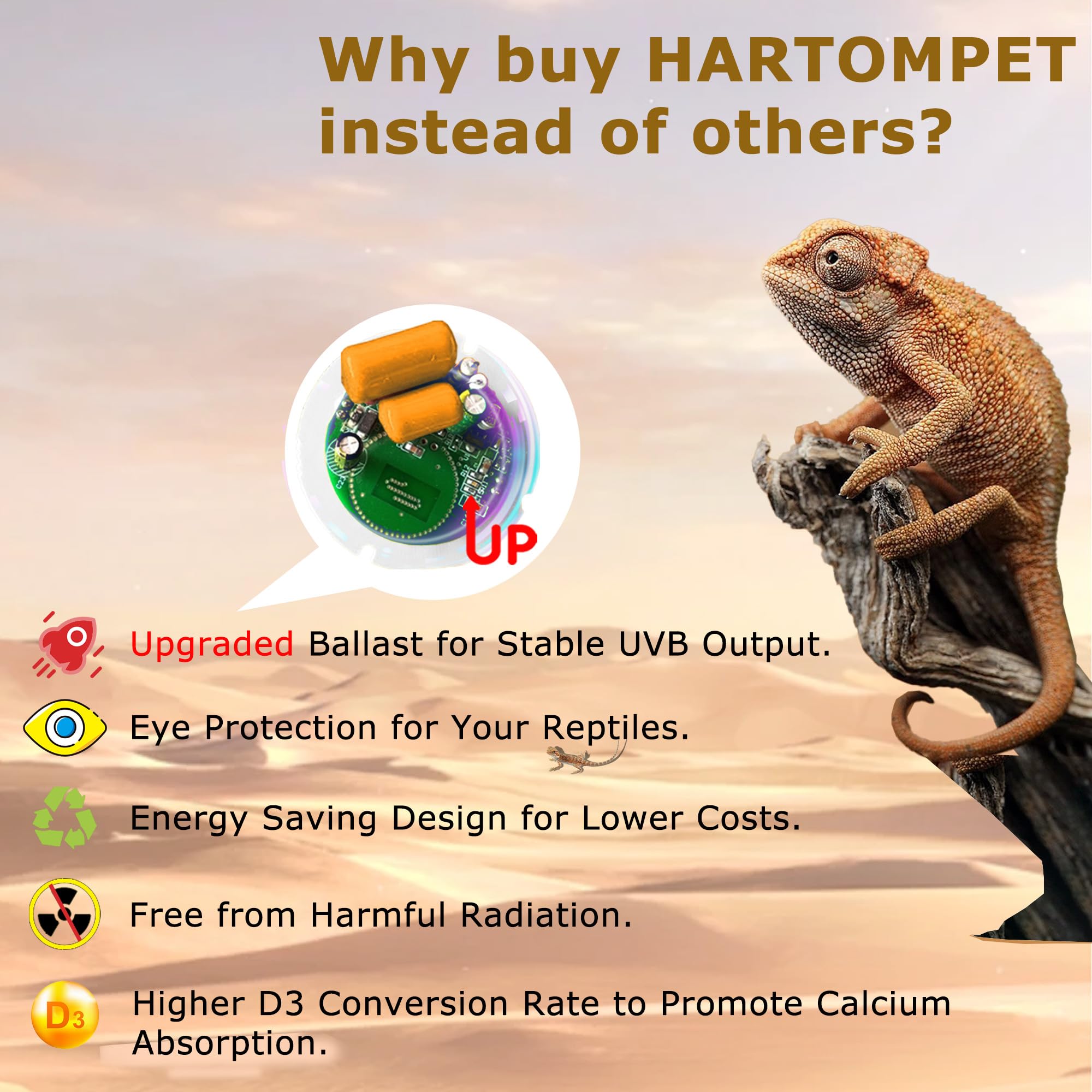 Hartompet Uvb 10.0 Reptile Light 13W, Compact Fluorescent Desert Lamp, High-Output Coil Uvb Bulbs For Terrarium Tanks, Suitable