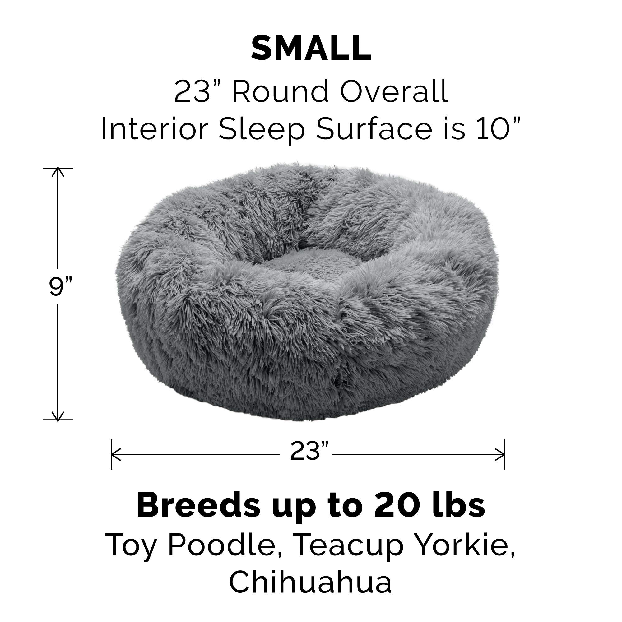 Furhaven 23 Round Calming Donut Dog Bed for Indoor Cats & Small Dogs, Washable, For Dogs Up to 20 lbs - Shaggy Plush Long Faux F