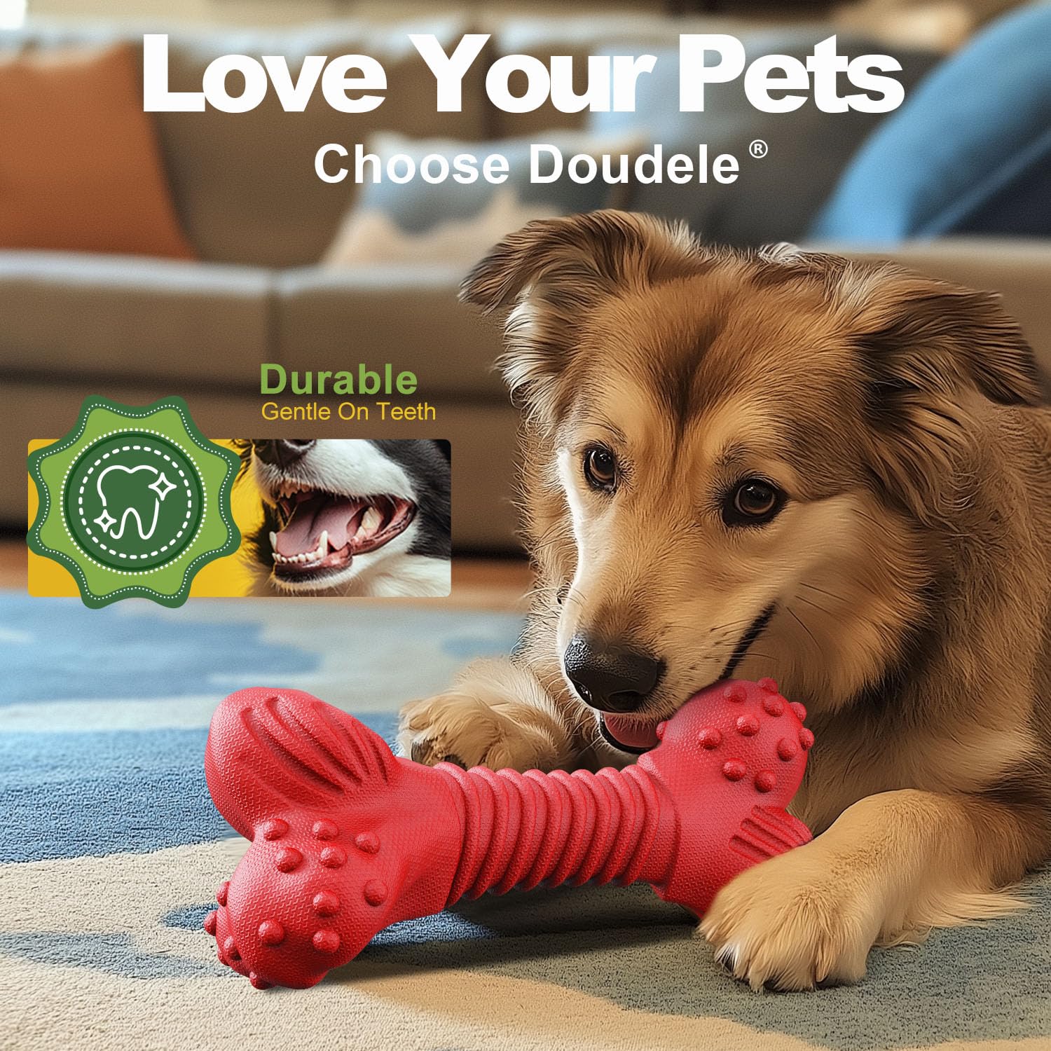 Doudele Dog Toys for Aggressive Chewers, Dog Toys for Medium Large Dogs, Natural Rubber Dog Chew Toys with Beef Flavor, Indestru