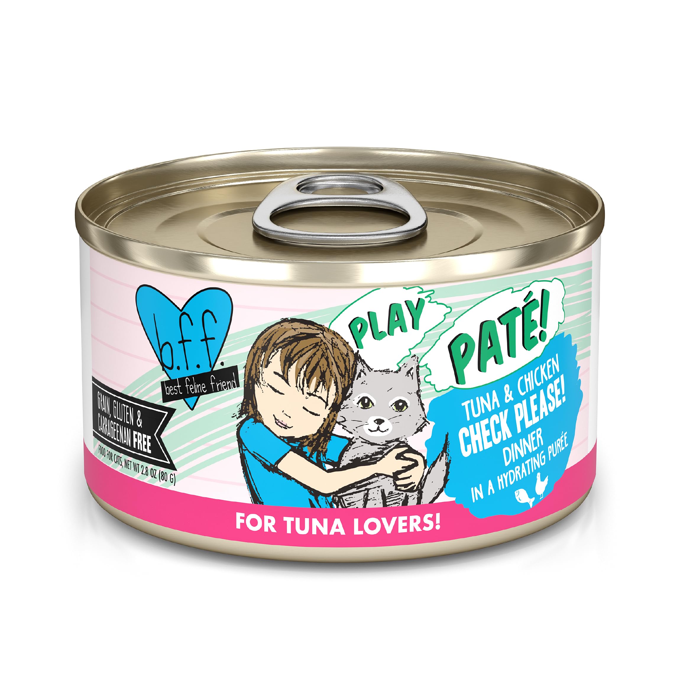 B.F.F. Play - Best Feline Friend Pat   Lovers, Aw Yeah!, Tuna & Chicken Check Please! with Tuna & Chicken, 2.8oz Can (Pack of 12