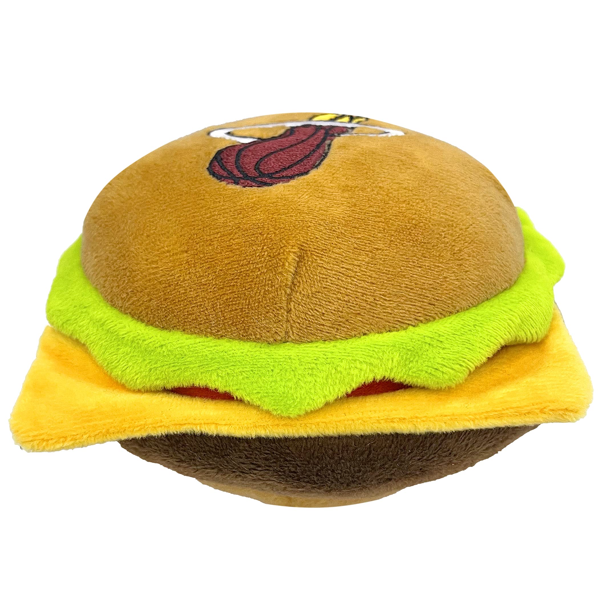 Pets First Nba Miami Heats Cheese Burger Plush Dog & Cat Squeak Toy - Cutest Stadium Hamberger Snack Plush Toy For Dogs & Cats W