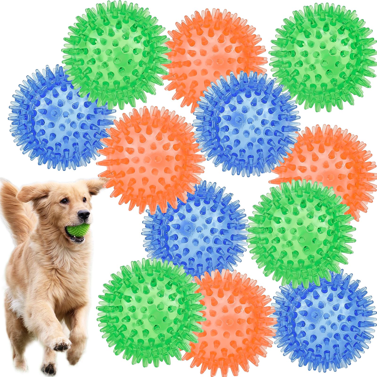 LECHONG 12pack Squeaky Dog Toys Spiky Dog Balls Cleans Teeth and Promotes Dental and Gum Health for Your Pet Squeaker Ball Toys 