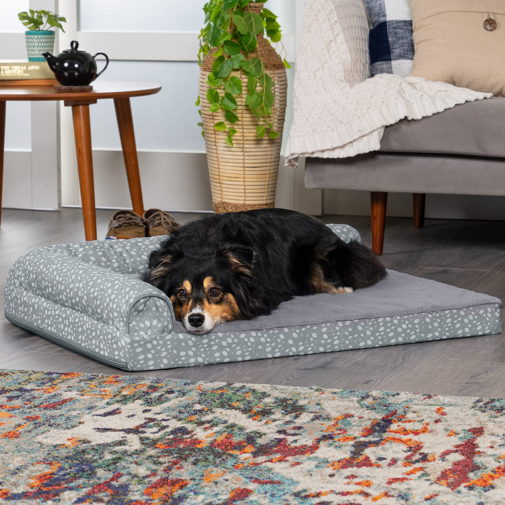 Furhaven Orthopedic Dog Bed For Large/Medium Dogs W/ Removable Bolsters & Washable Cover, For Dogs Up To 55 Lbs - Plush & Almond