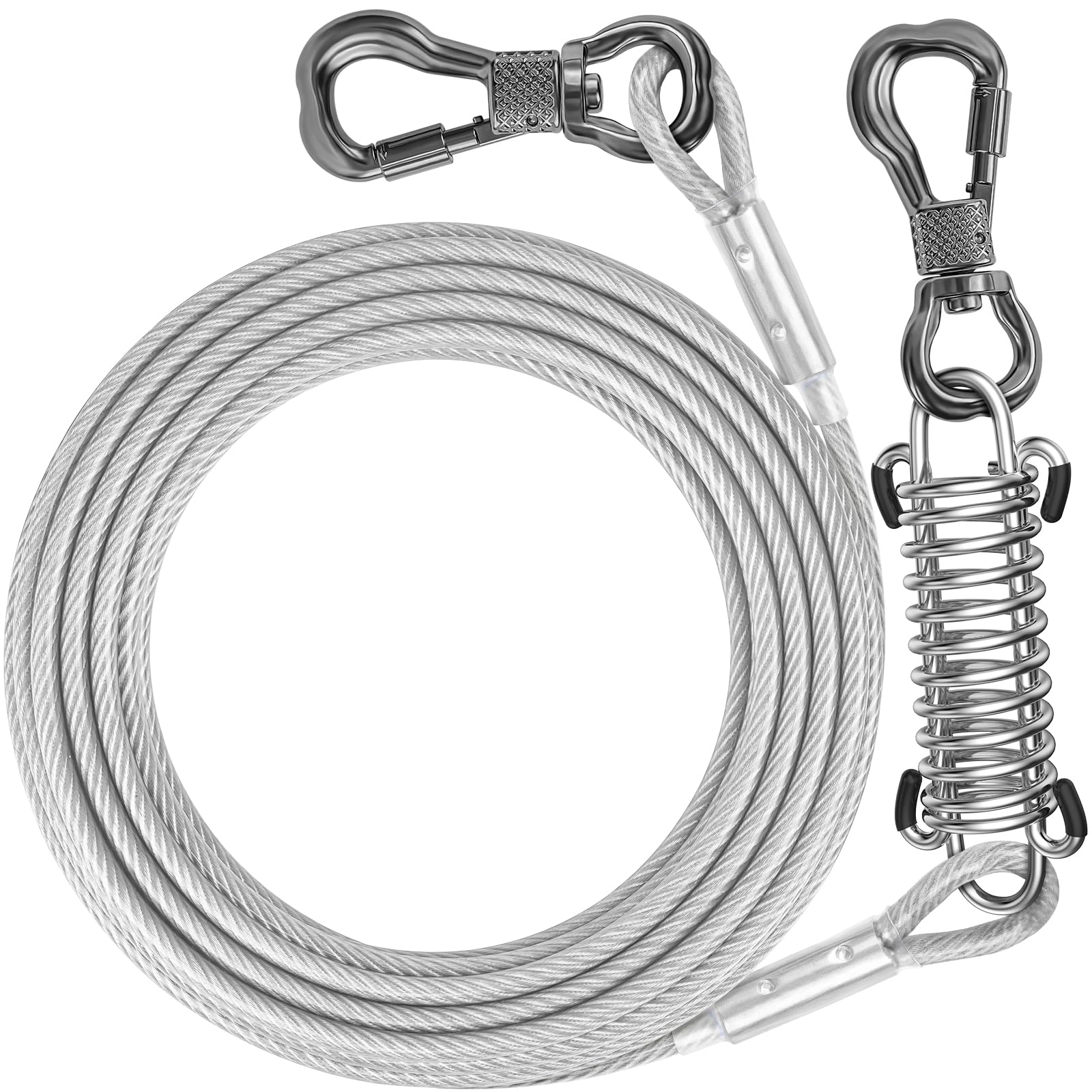 Tresbro Dog Leads For Yard, 15Ft Tie Out Cable With Shock Absorbing Spring And Swivel Hook, Chew Proof Chain For Outside, Runner