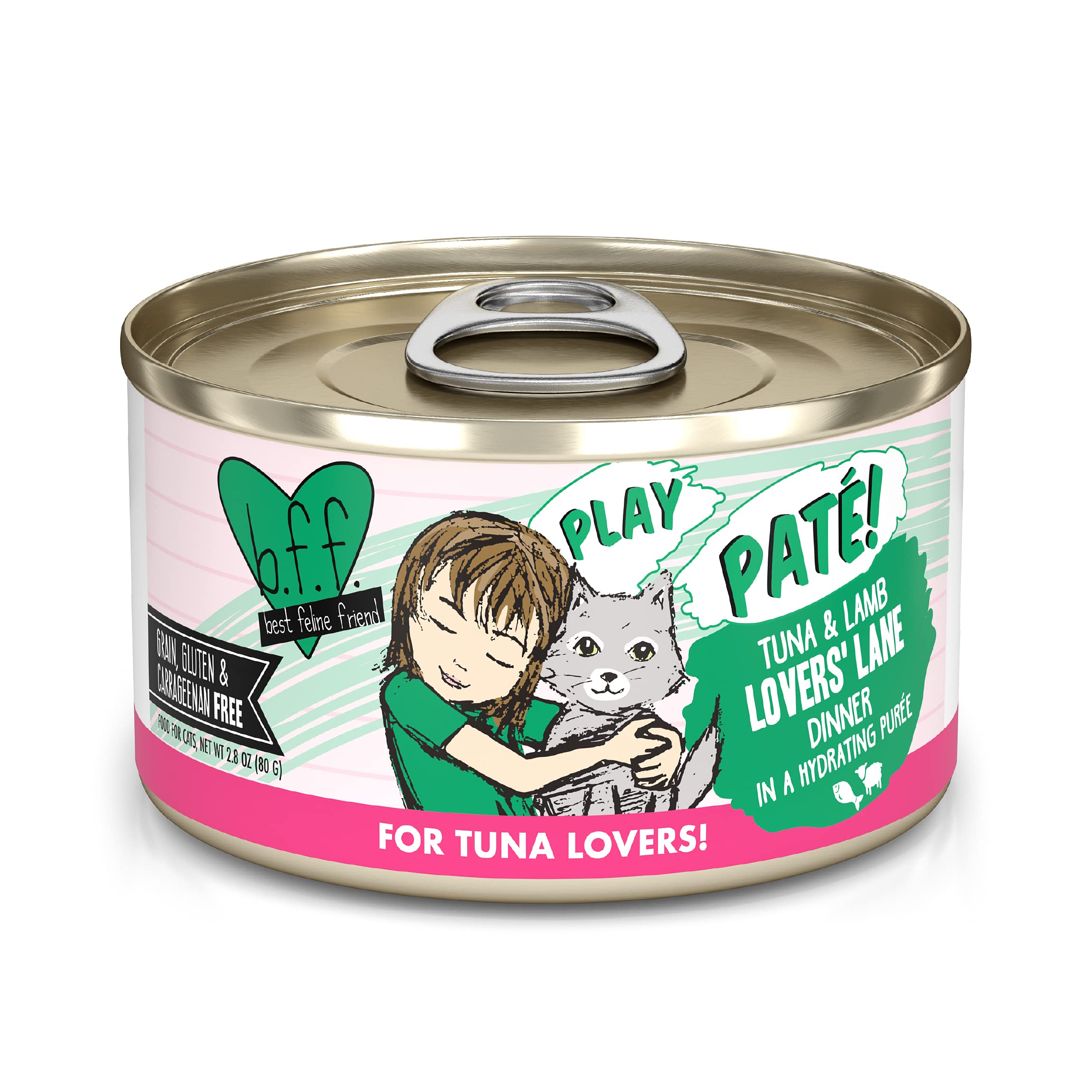 B.F.F. Play - Best Feline Friend Pat   Lovers, Aw Yeah!, Tuna & Lamb Lovers Lane with Tuna & Lamb, 2.8oz Can (Pack of 12)