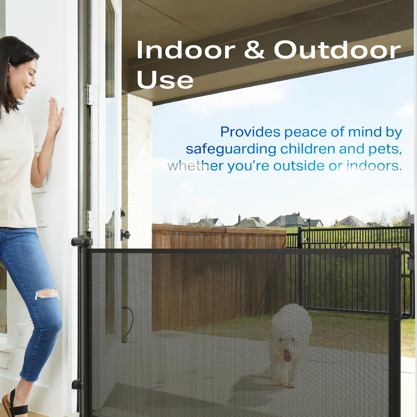 Cumbor 2-Pack Retractable Baby Gates For Stairs,55' Wide Soft Mesh Baby Gate For Dogs With One Hand Opening, 34' Tall Toddler Gate With Child-Proof Top Lock For Bedroom,Indoor/Outdoor, Black