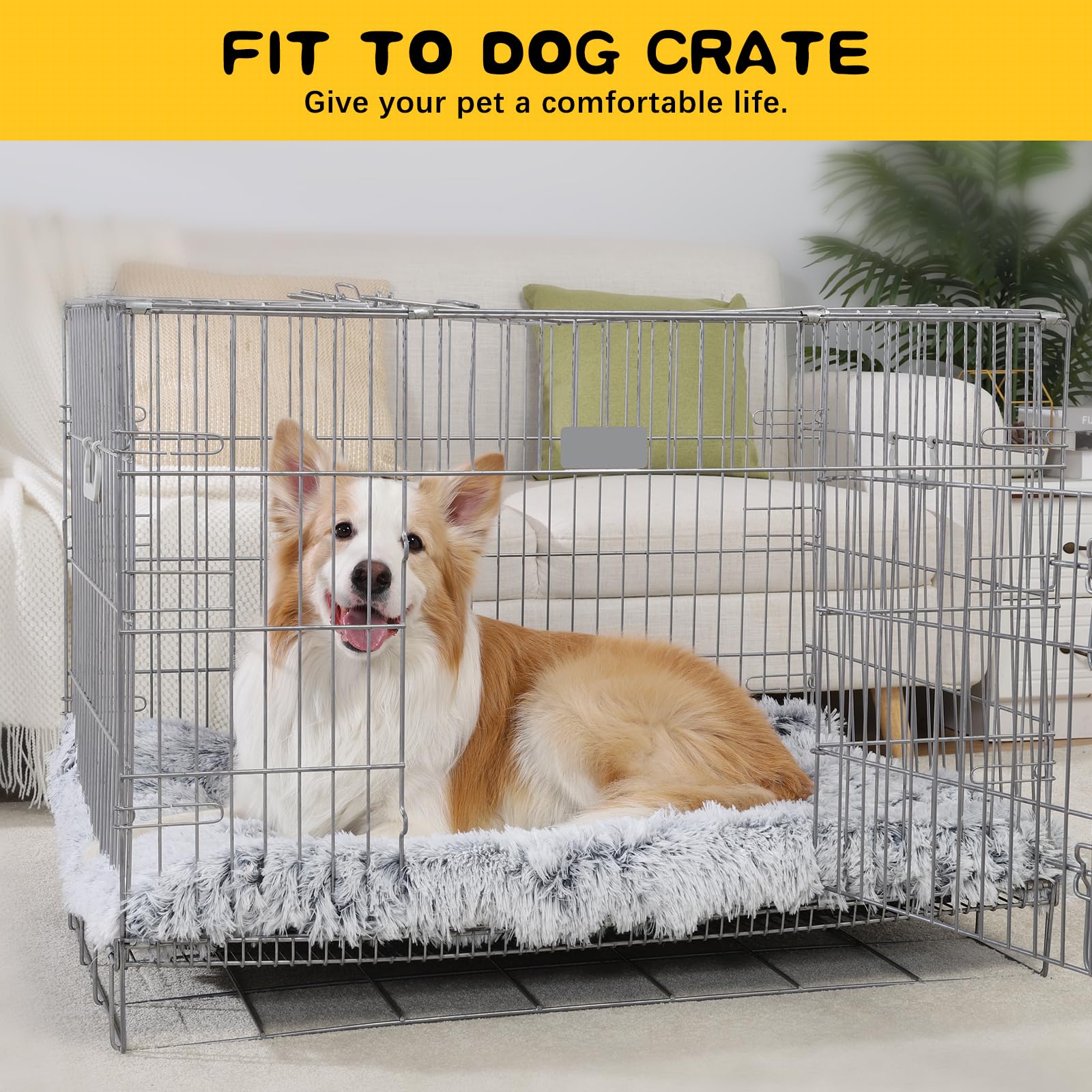 Wayimpress Large Dog Bed Crate Pad Mat For Cages Washable Bed For Large Medium Size Dog Soft Kennel Pad Anti-Slip Pet Bed,35'' X
